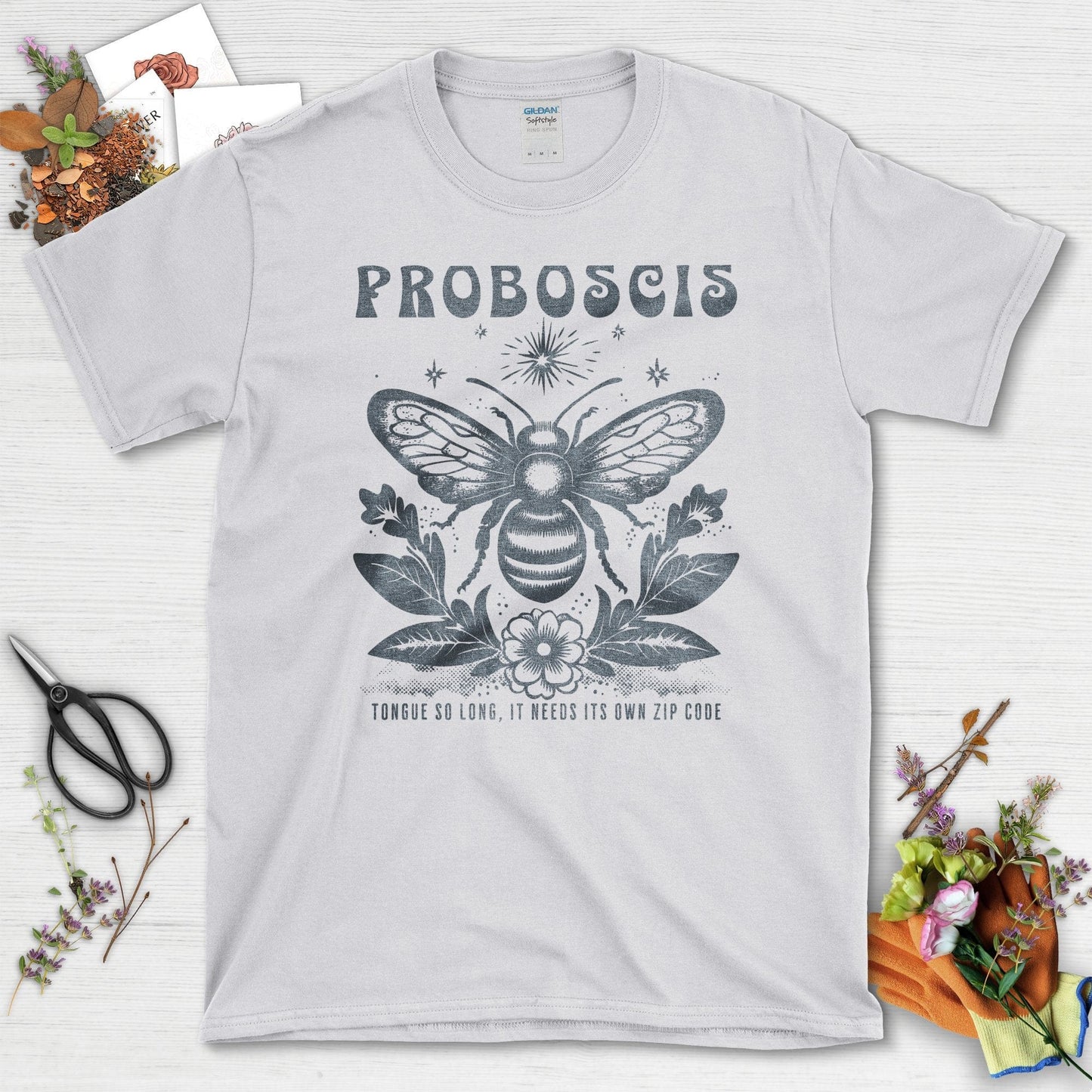 Bee Illustration Proboscis Tongue Long Zip Code T-Shirts Sport Grey / S T-Shirt