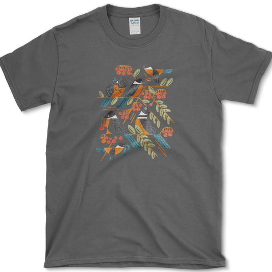 Bird Branch Red Berries T-Shirt Dark Heather / S Essential Tees