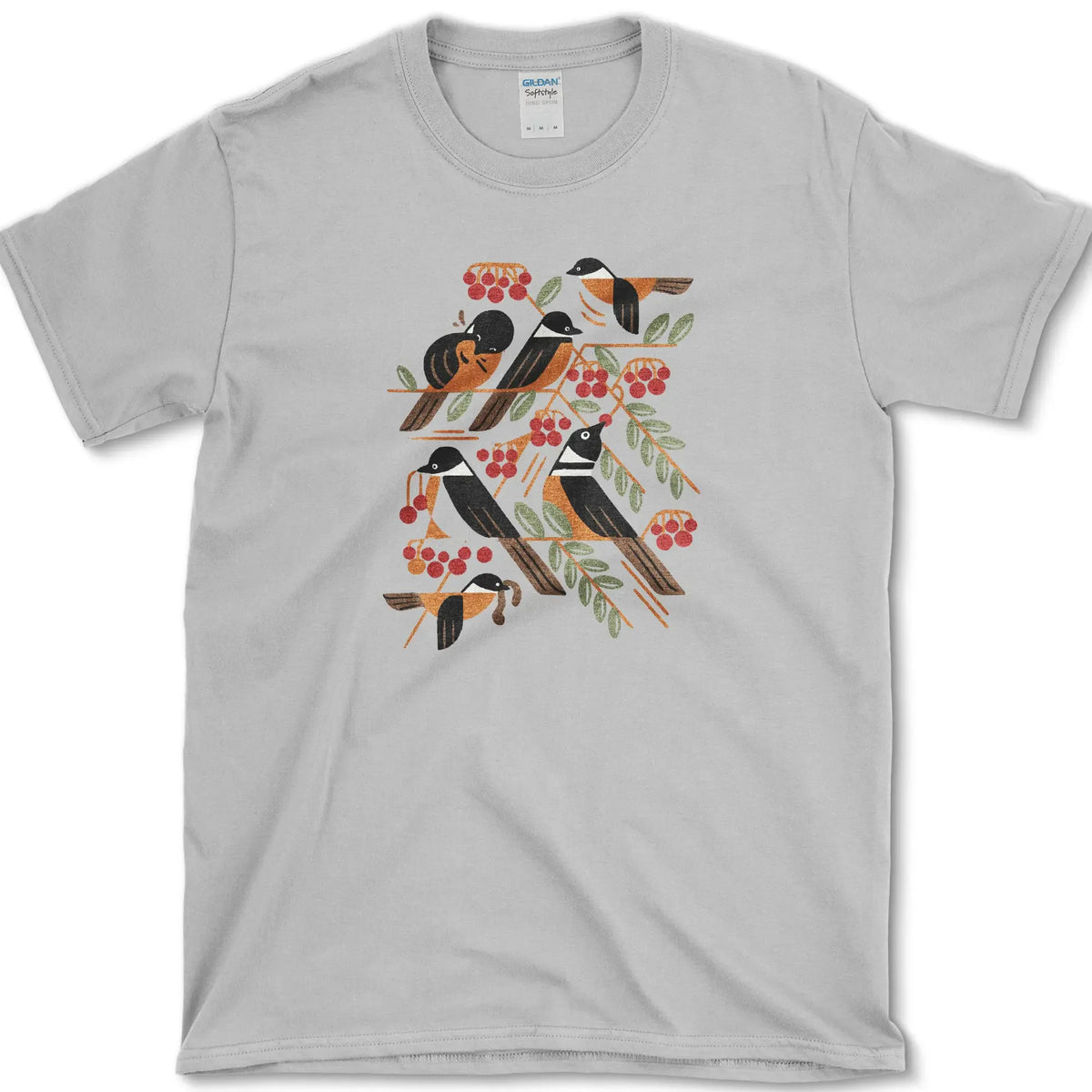 Bird Branch Red Berries T-Shirt Sport Grey / S Essential Tees