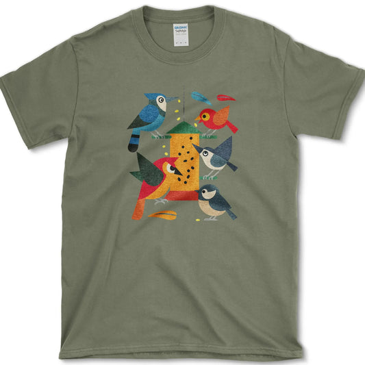 Bird Feeder Frenzy T-Shirt Military Green / S Essential Tees