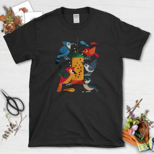 Bird Feeder Frenzy T-Shirt T-Shirts / S / Black Physical Item