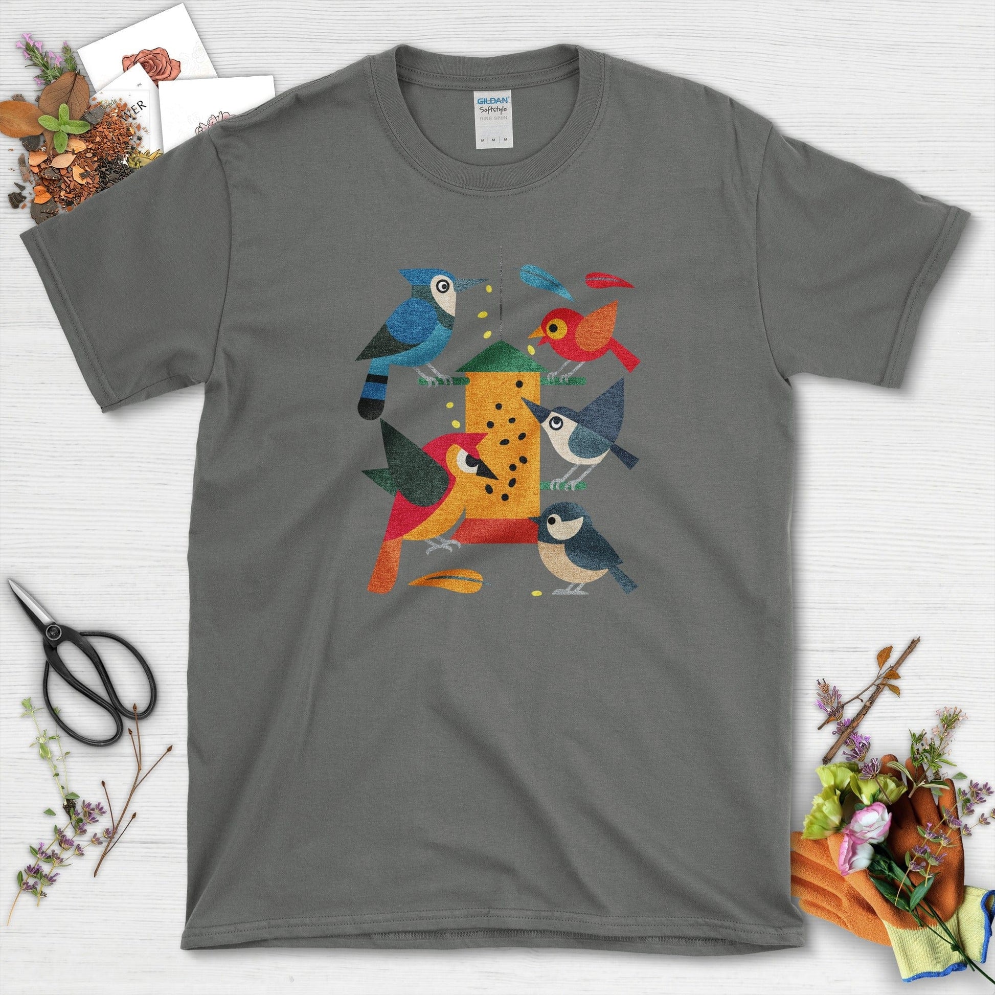 Bird Feeder Frenzy T-Shirt T-Shirts / S / Charcoal Physical Item