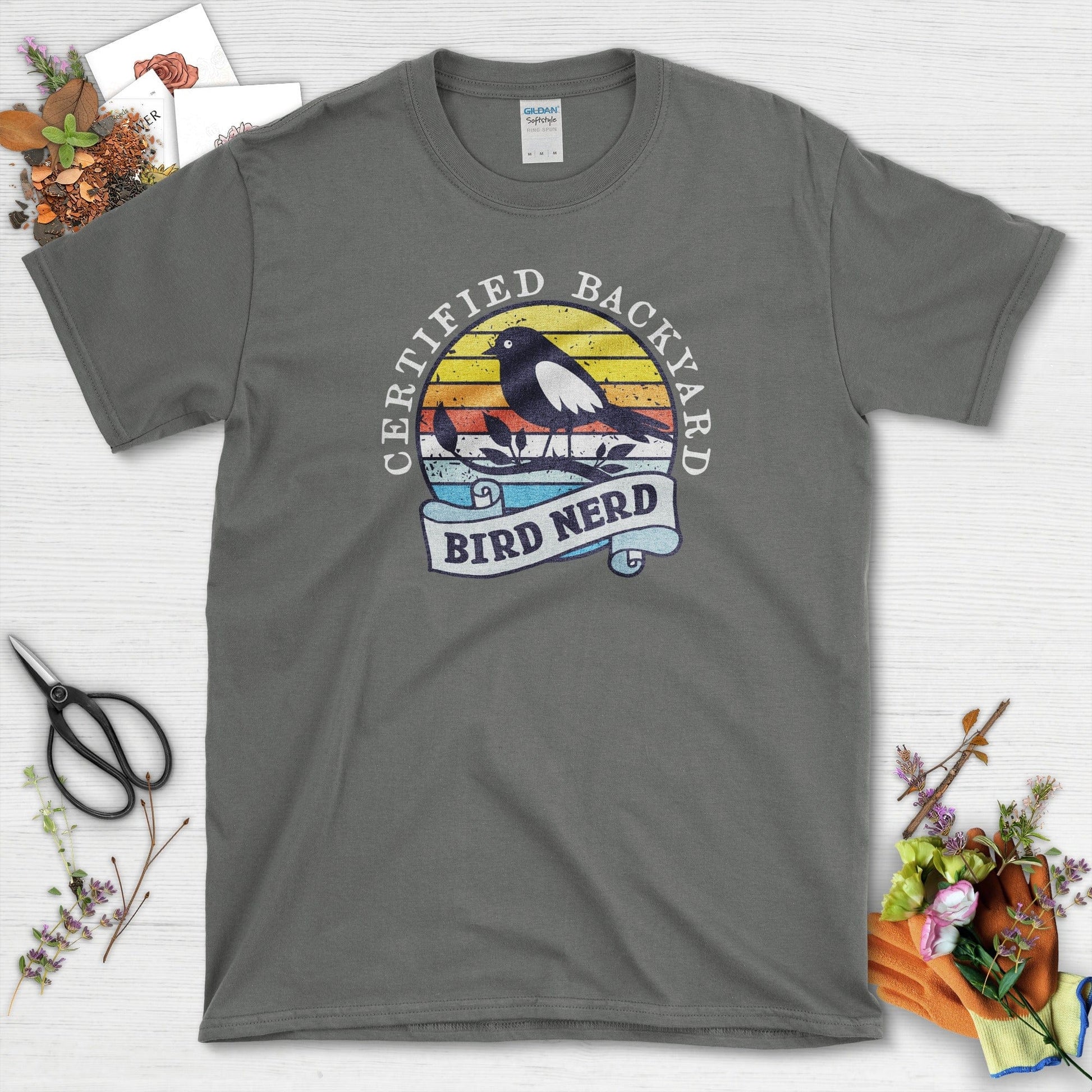 Bird Nerd Retro T-Shirt Charcoal / S Physical Item