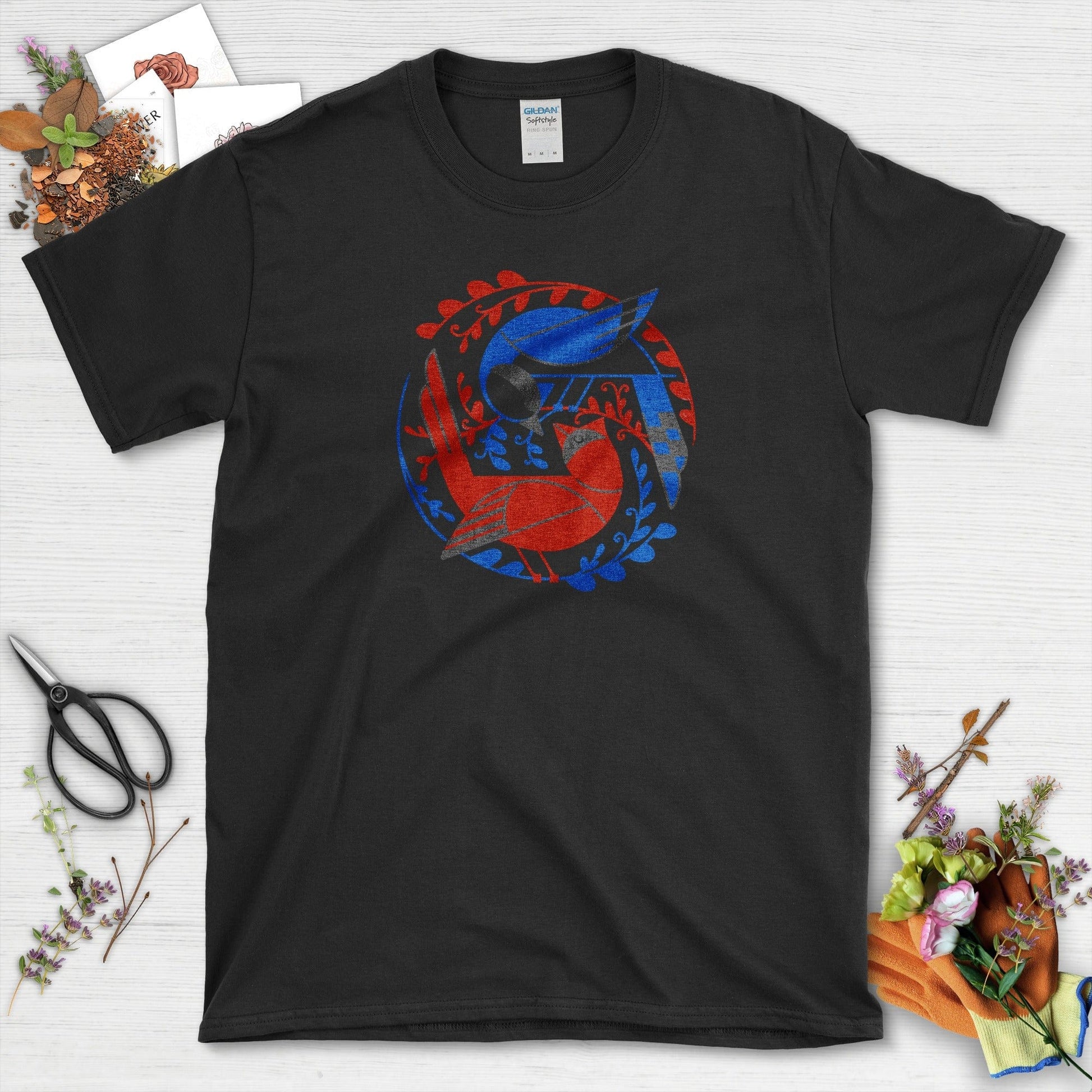 Birds In The Garden T-Shirt Black / S Physical Item