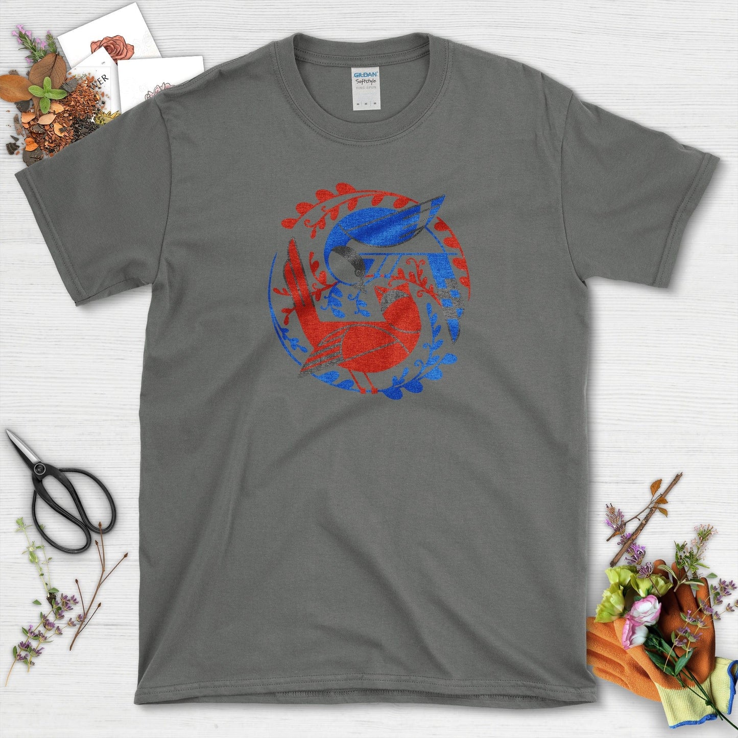 Birds In The Garden T-Shirt Charcoal / S Physical Item