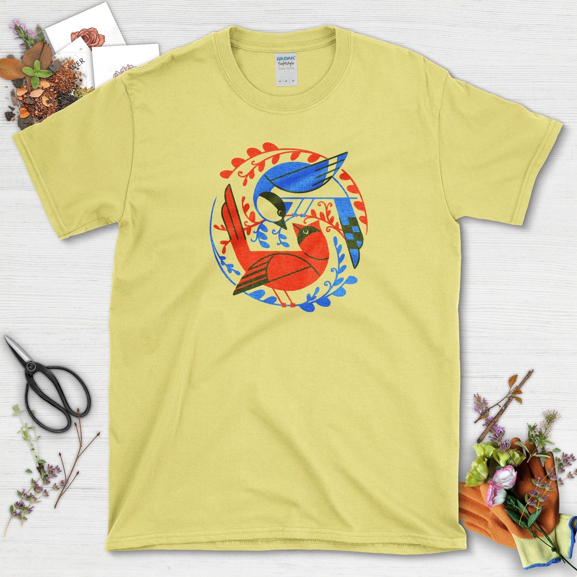 Birds In The Garden T-Shirt Cornsilk / S Physical Item