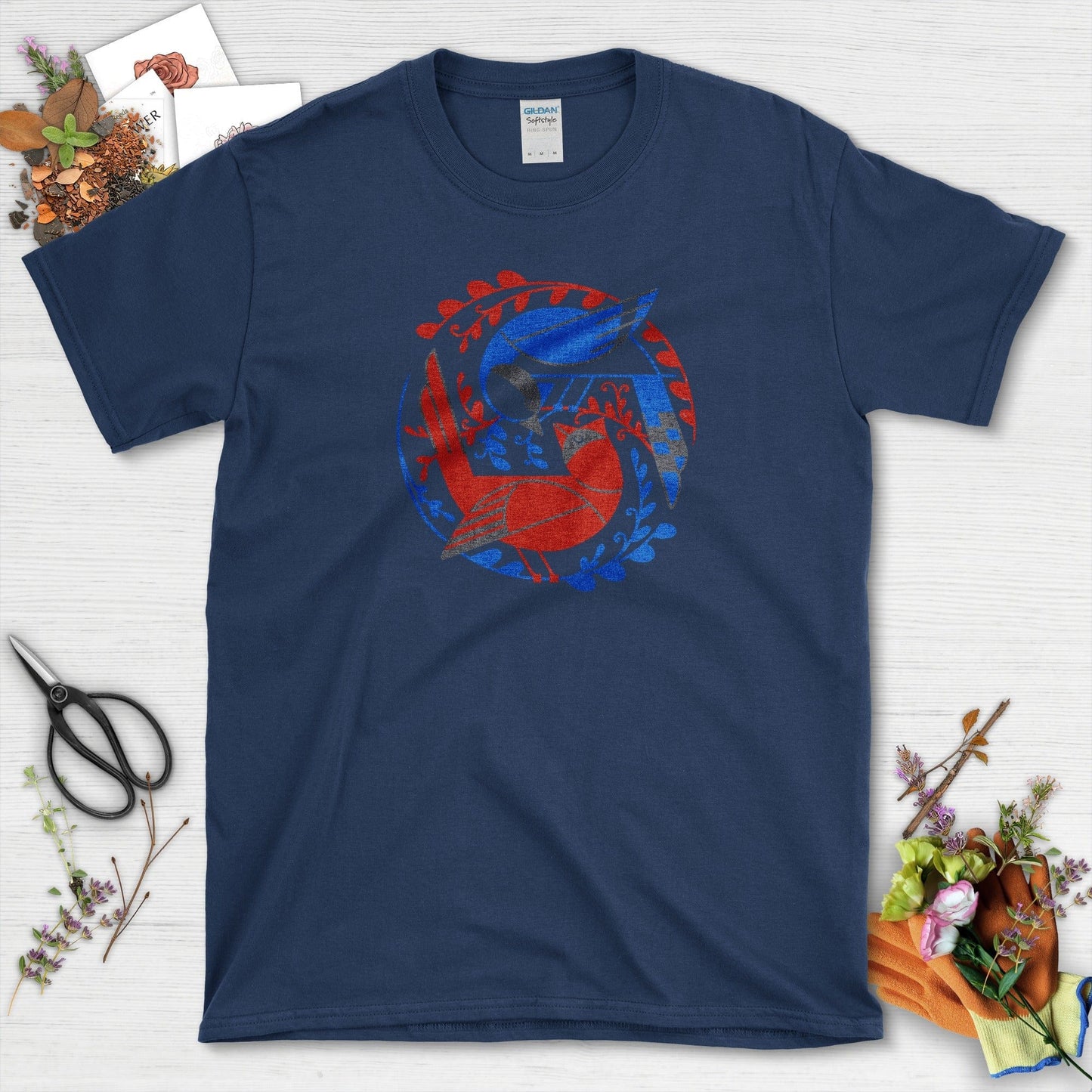 Birds In The Garden T-Shirt Navy / S Physical Item