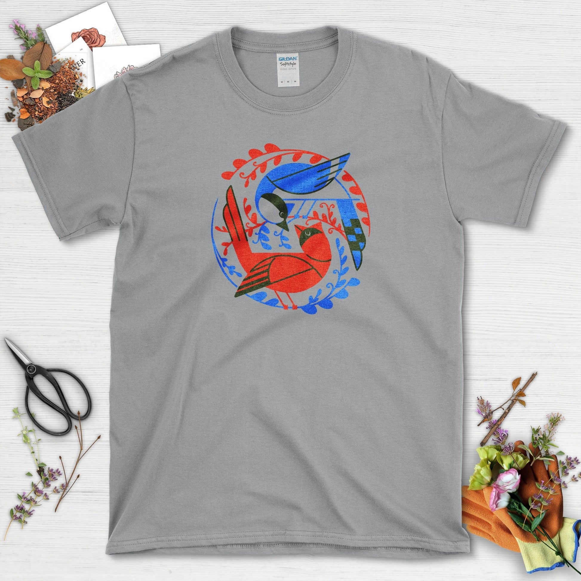 Birds In The Garden T-Shirt Sport Grey / S Physical Item