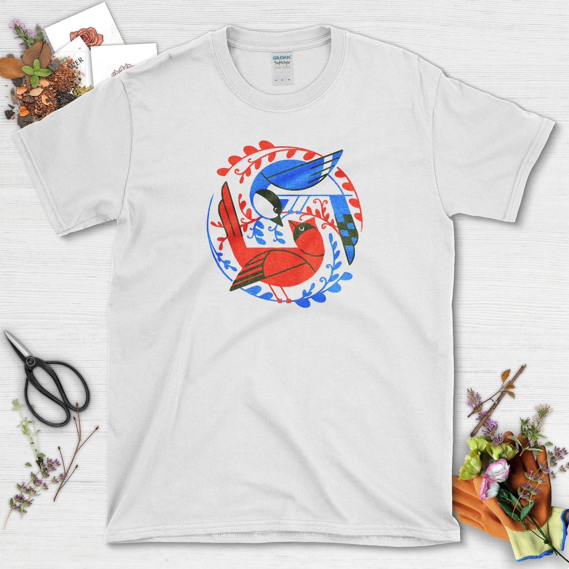 Birds In The Garden T-Shirt White / S Physical Item