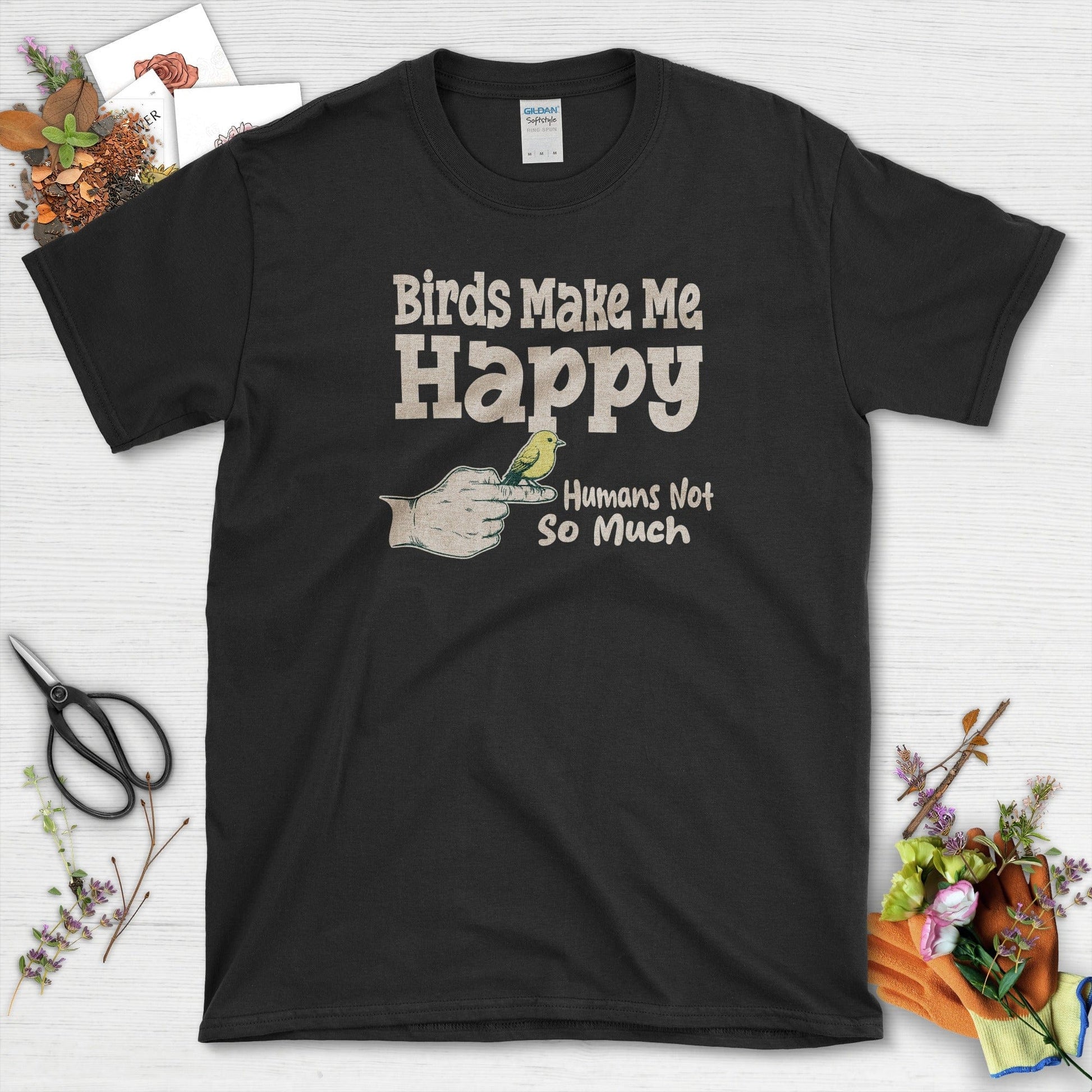 Birds Make Me Happy T-Shirt Black / S Physical Item