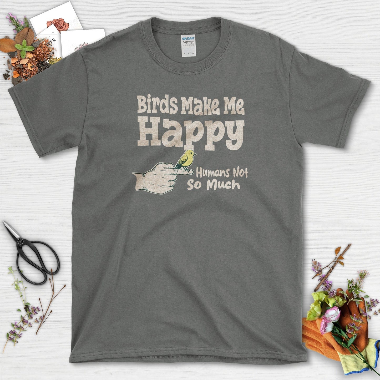 Birds Make Me Happy T-Shirt Charcoal / S Physical Item