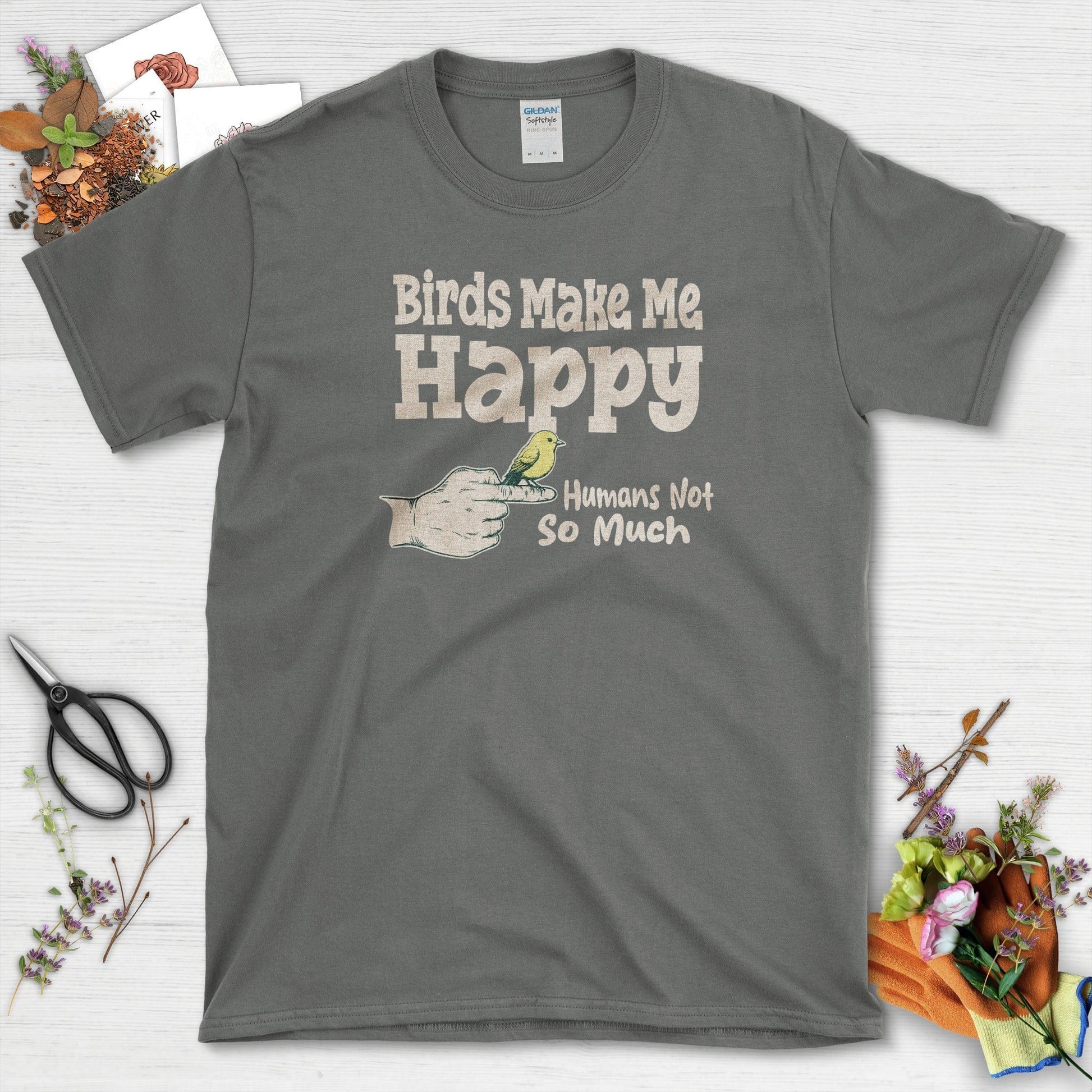 Birds Make Me Happy T-Shirt Charcoal / S Physical Item