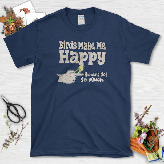 Birds Make Me Happy T-Shirt Navy / S Physical Item