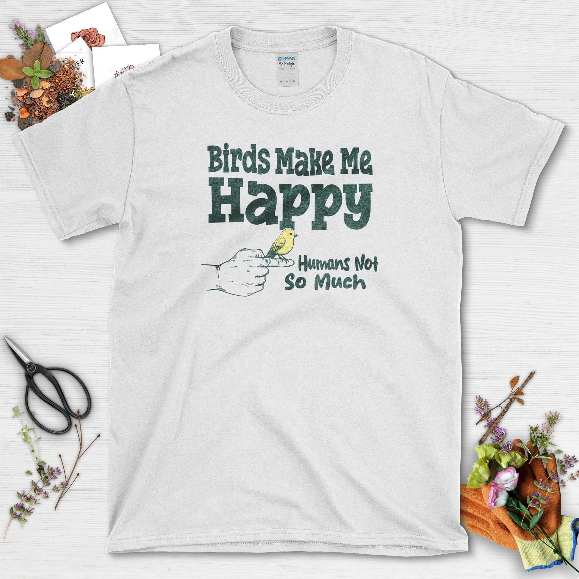 Birds Make Me Happy T-Shirt White / S Physical Item