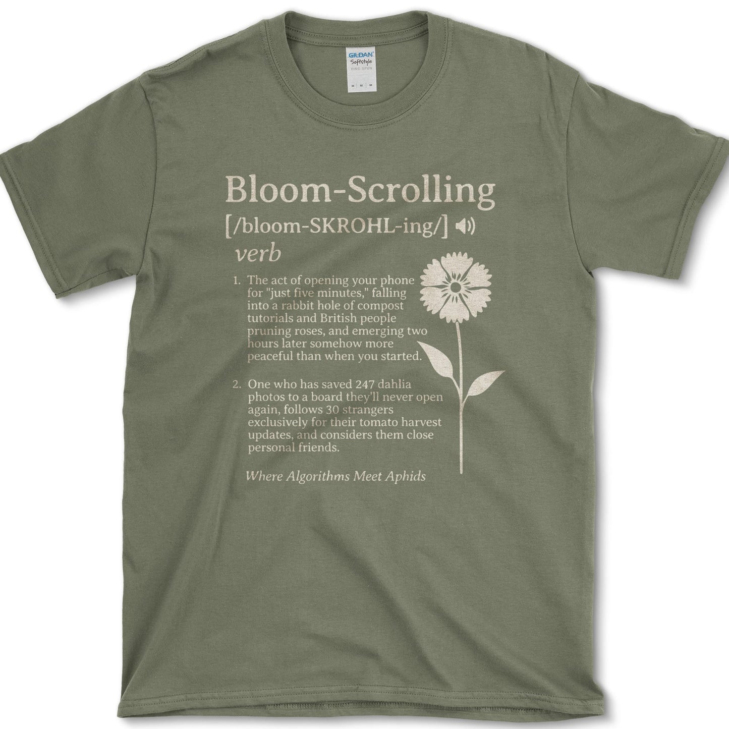Bloom-Scrolling T-Shirt Military Green / S Essential Tees