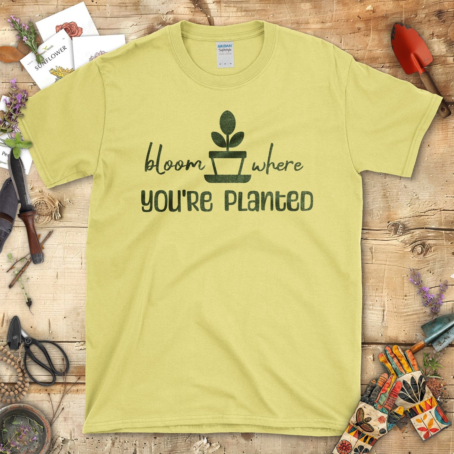 Bloom Where You're Planted Inspirational Quote T-Shirt Cornsilk / S T-Shirt