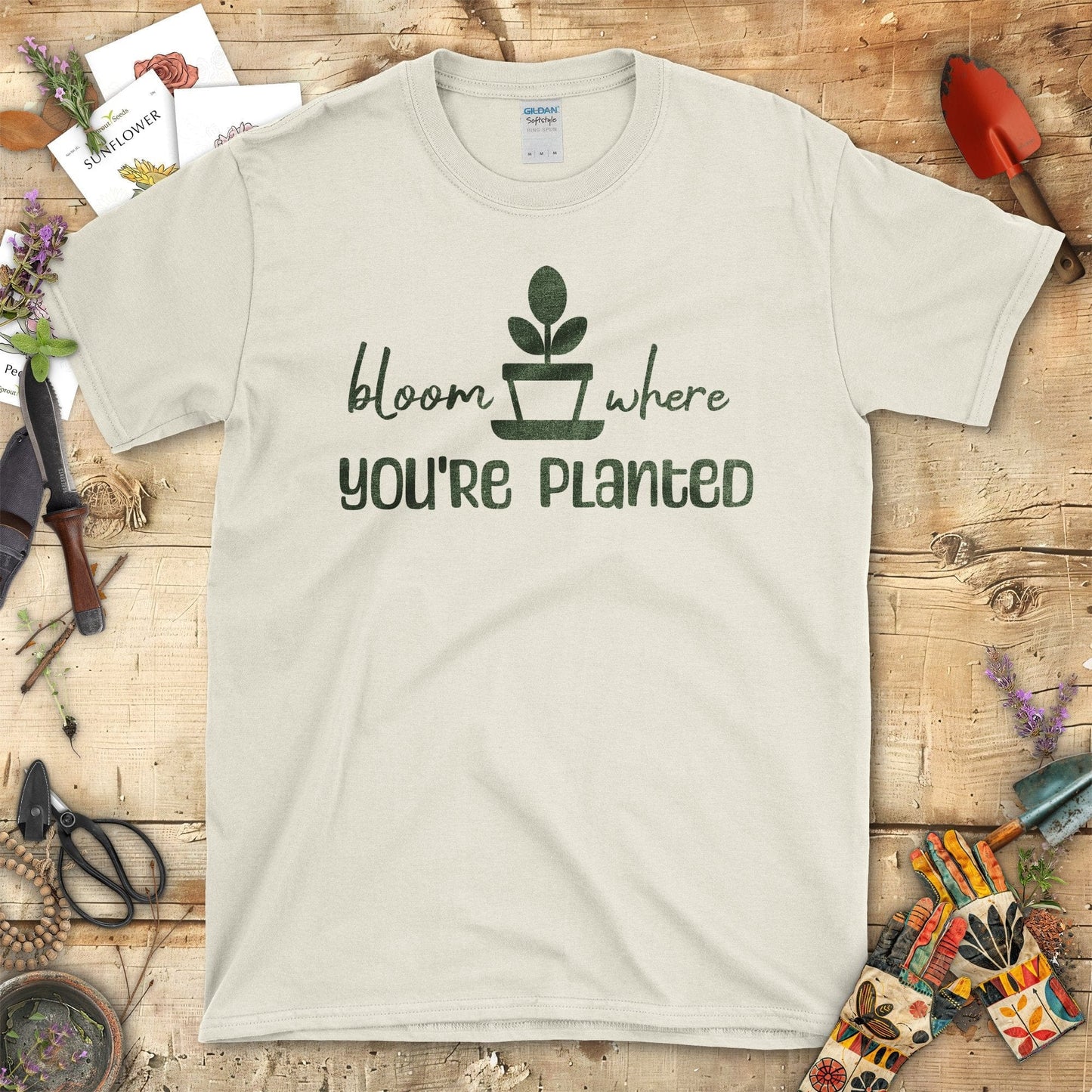 Bloom Where You're Planted Inspirational Quote T-Shirt Natural / S T-Shirt