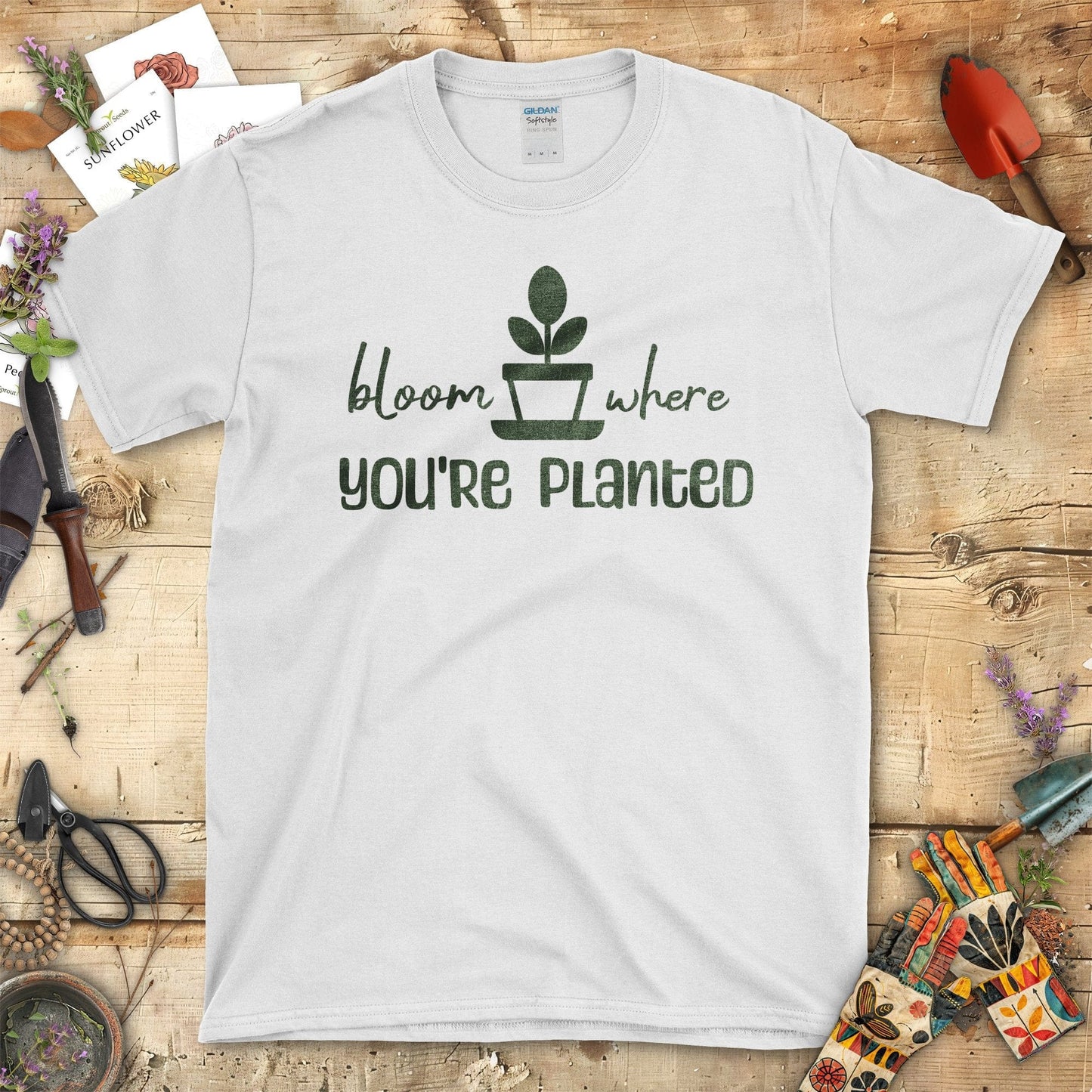 Bloom Where You're Planted Inspirational Quote T-Shirt White / S T-Shirt