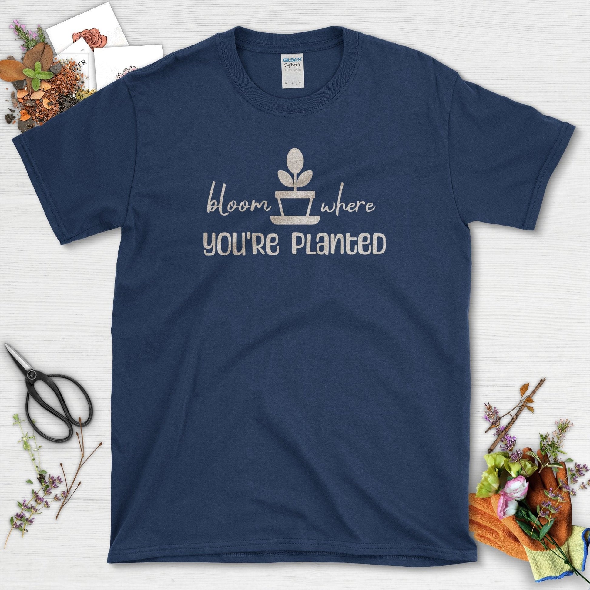 Bloom Where You're Planted Inspirational T-Shirt Navy / S T-Shirt
