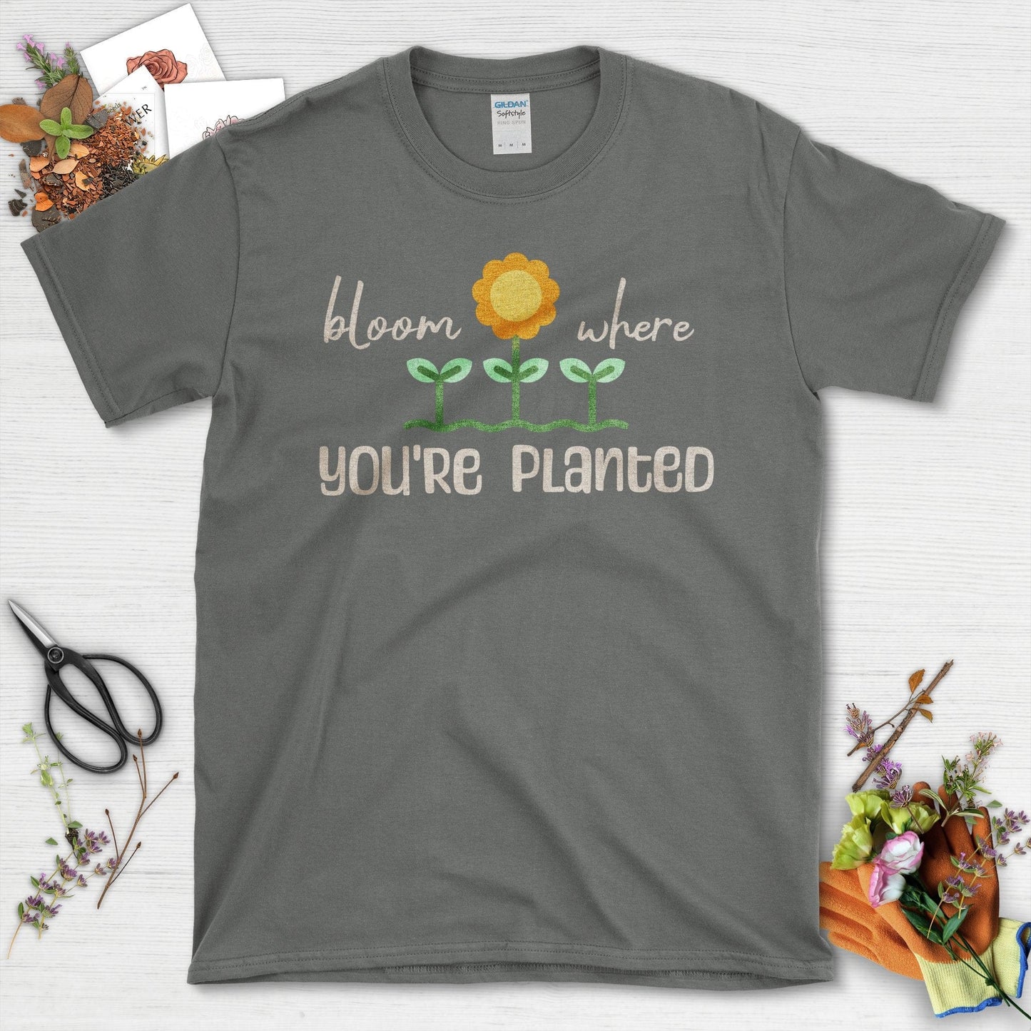 Bloom Where You're Planted T-Shirt Charcoal / S T-Shirt