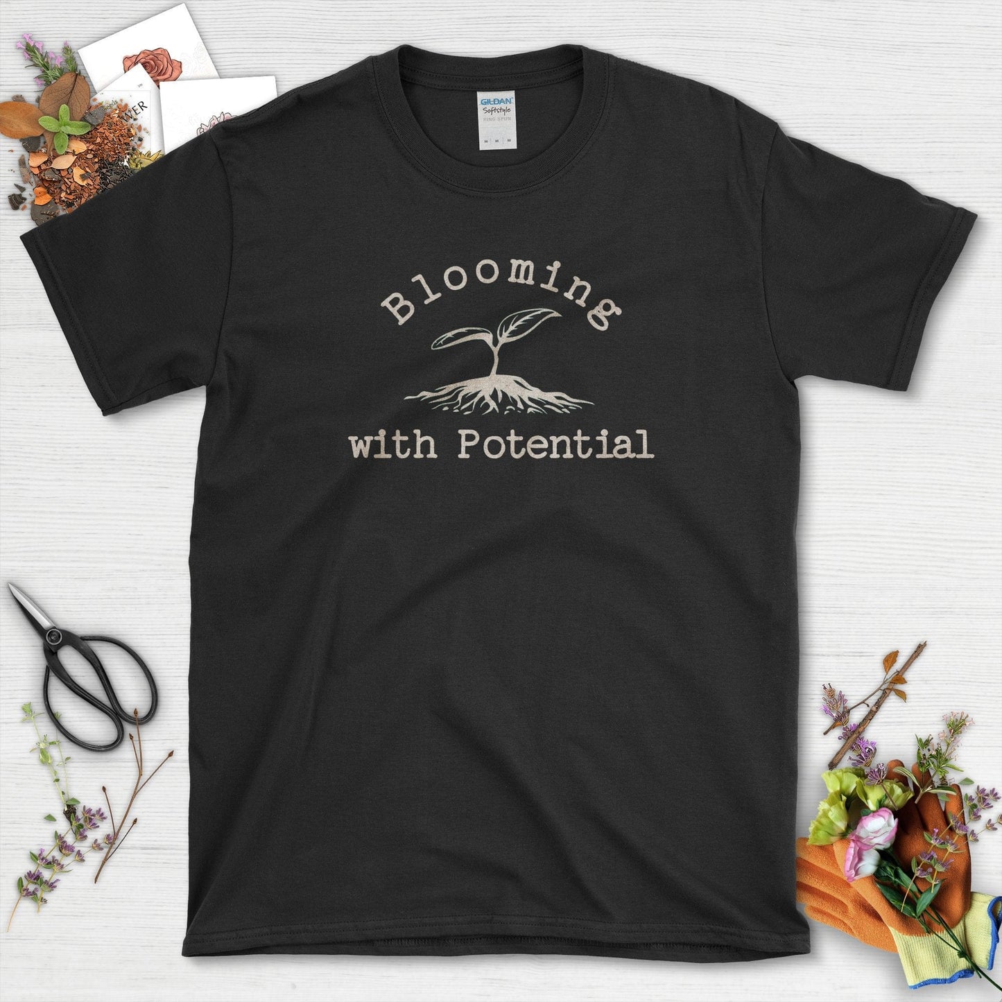 Blooming with Potential Garden-Inspired Eco-Friendly T-Shirts Black / S Physical Item