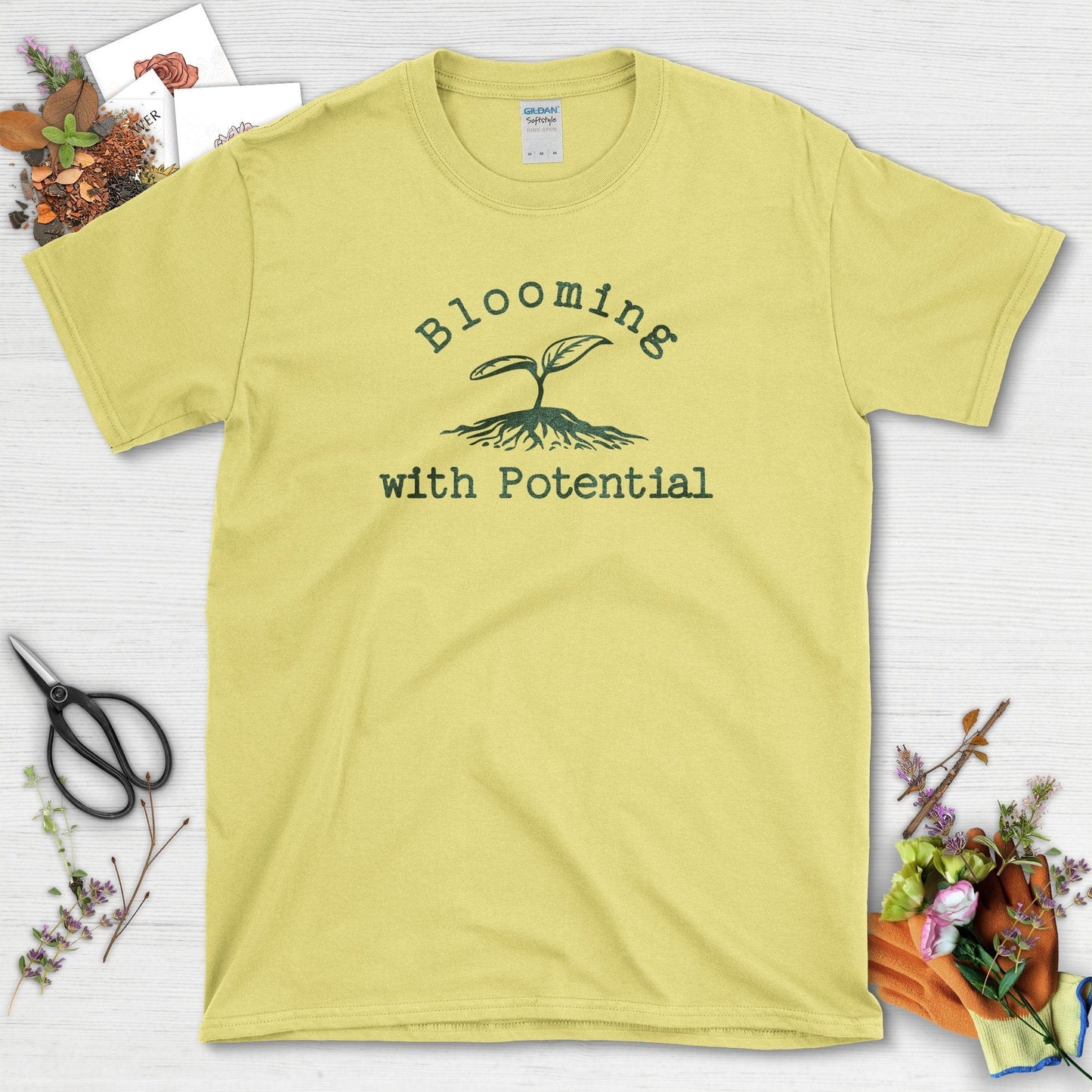 Blooming with Potential Garden-Inspired Eco-Friendly T-Shirts Cornsilk / S Physical Item