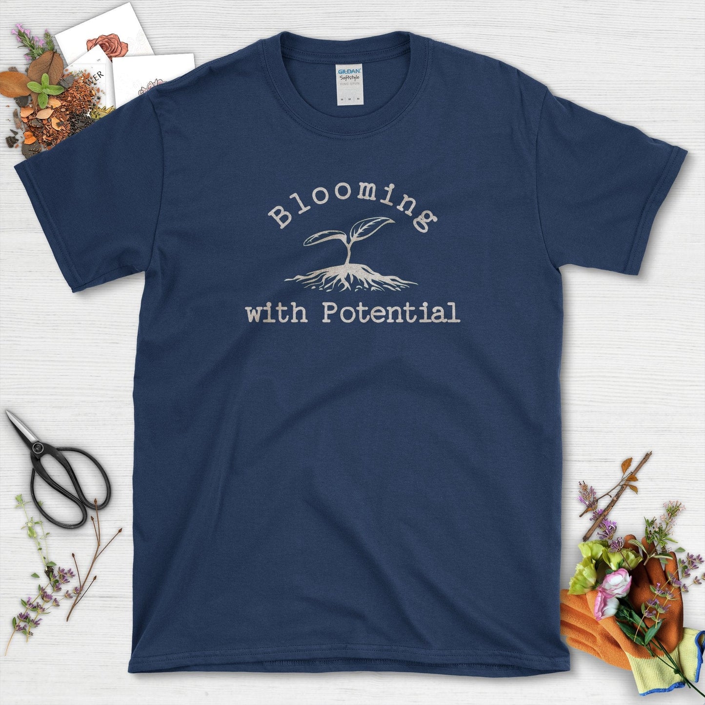 Blooming with Potential Garden-Inspired Eco-Friendly T-Shirts Navy / S Physical Item