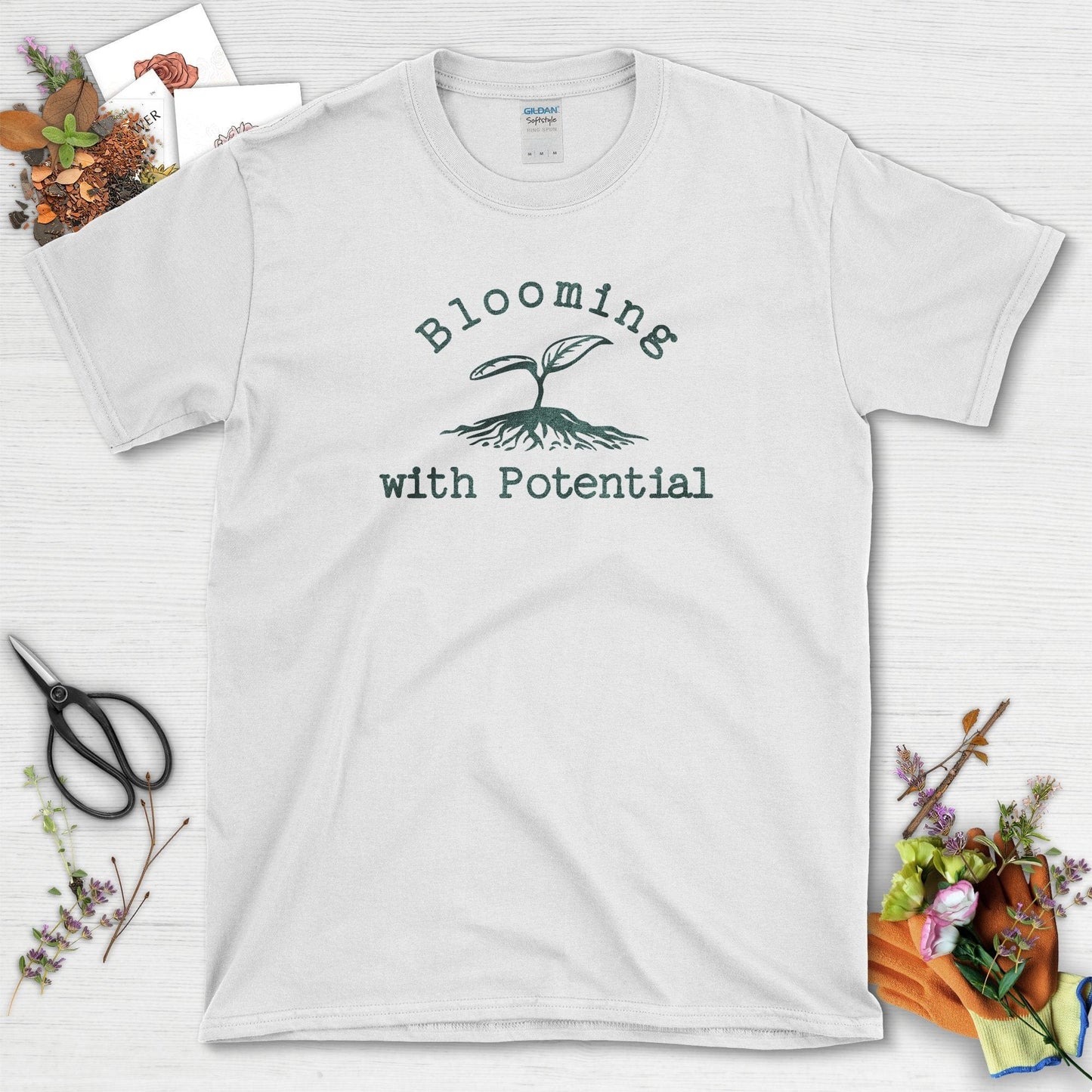 Blooming with Potential Garden-Inspired Eco-Friendly T-Shirts White / S Physical Item