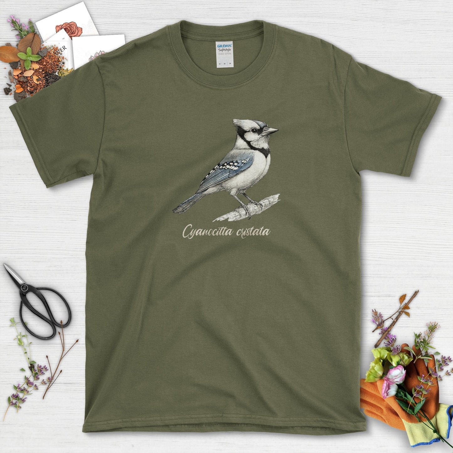 Blue Jay Bird Lovers T-Shirt Military Green / S T-Shirt