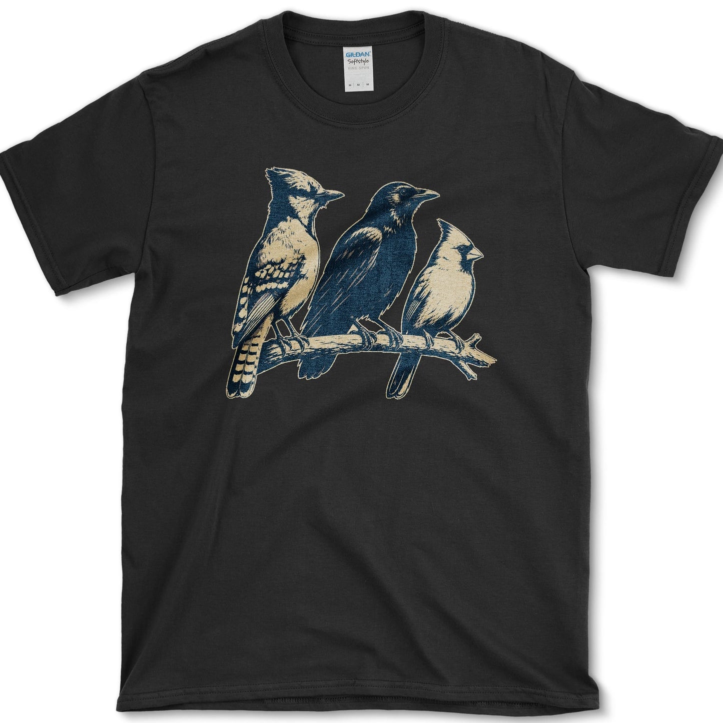 Blue Jay Crow Cardinal T-Shirt S / Black Essential Tees