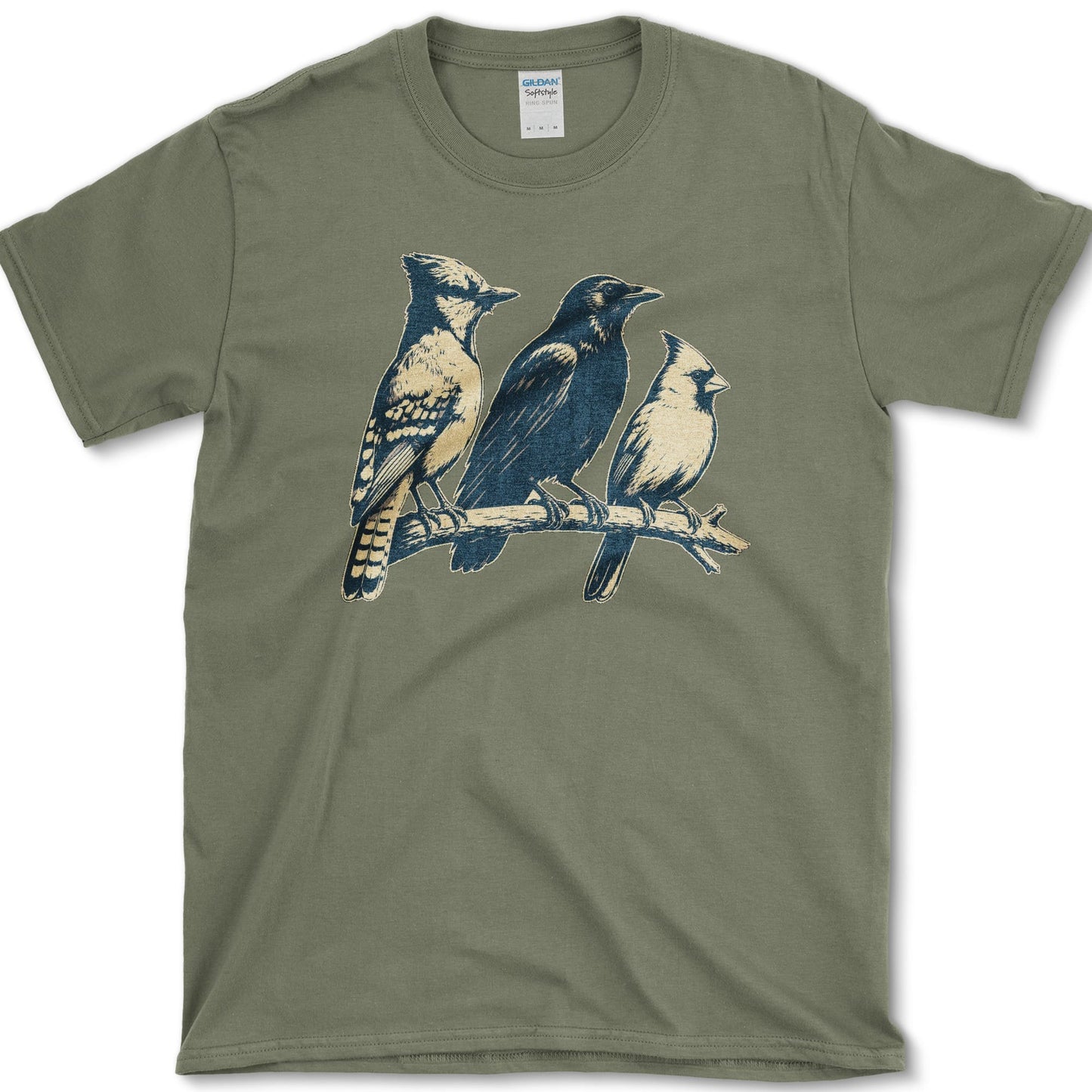 Blue Jay Crow Cardinal T-Shirt S / Military Green Essential Tees