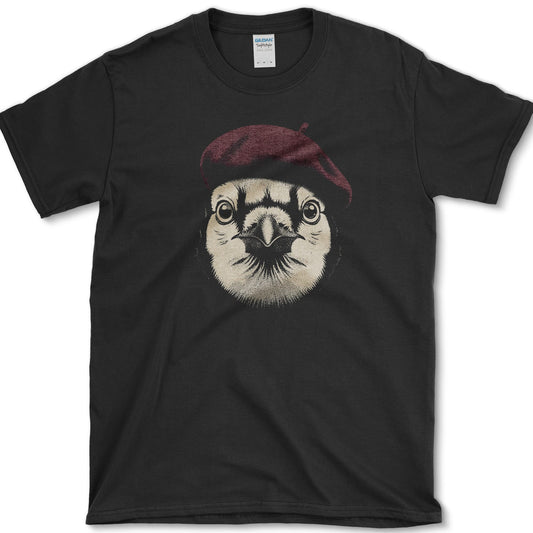 Blue Jay in Beret design featuring blue jay artwork on a t-shirt