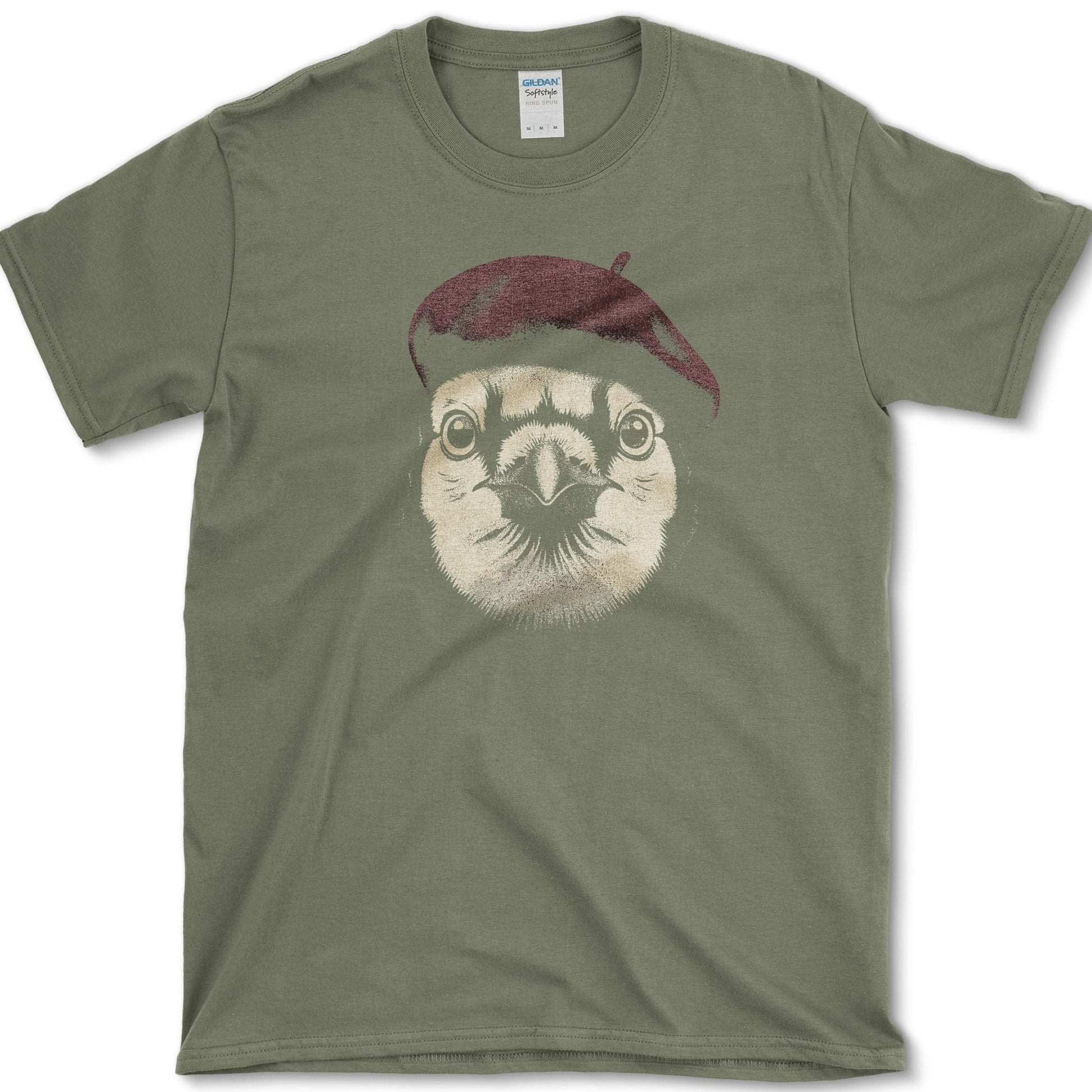 Blue Jay in Beret design featuring blue jay artwork on a t-shirt