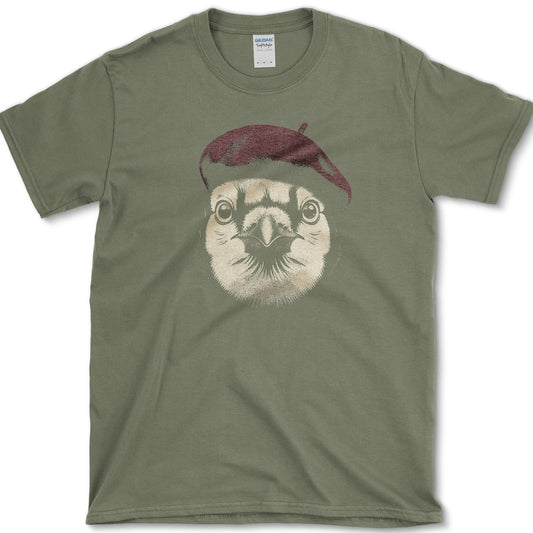 Blue Jay in Beret design featuring blue jay artwork on a t-shirt
