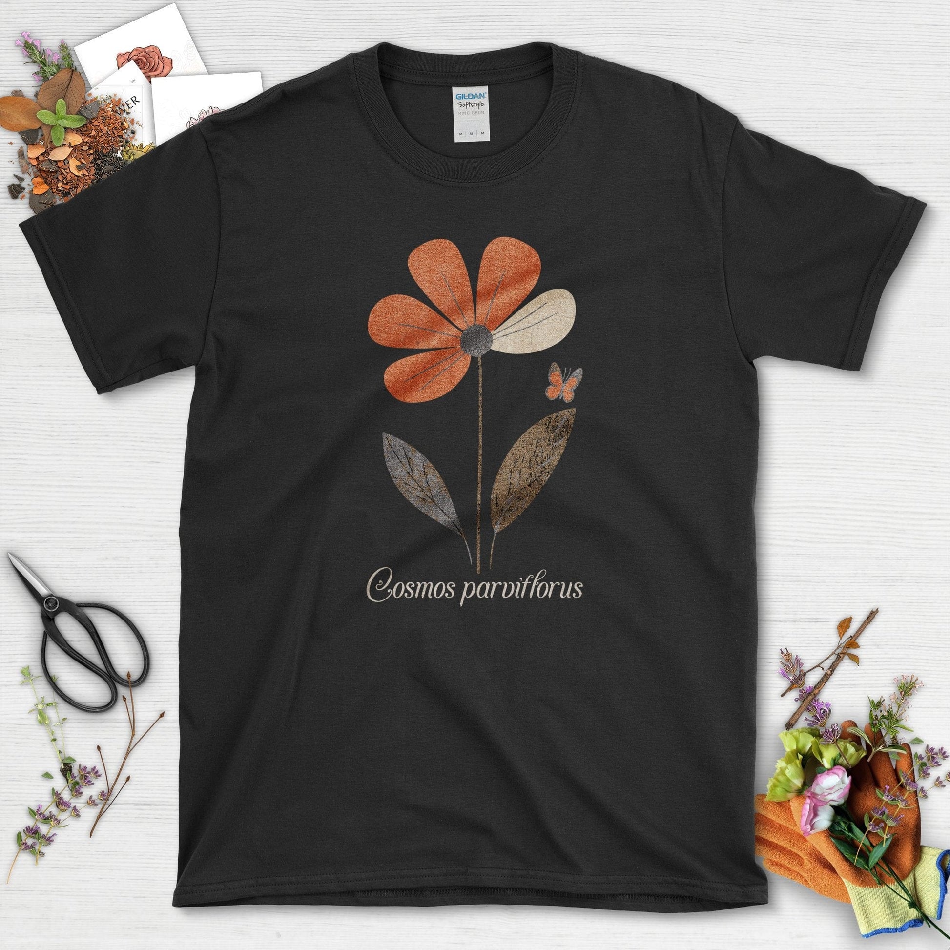 Botanical Cosmos Flower T-Shirt Black / S T-Shirt