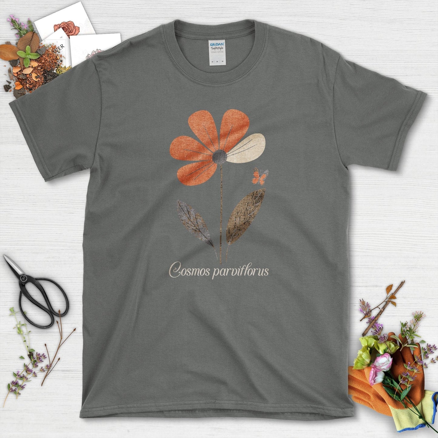 Botanical Cosmos Flower T-Shirt Charcoal / S T-Shirt