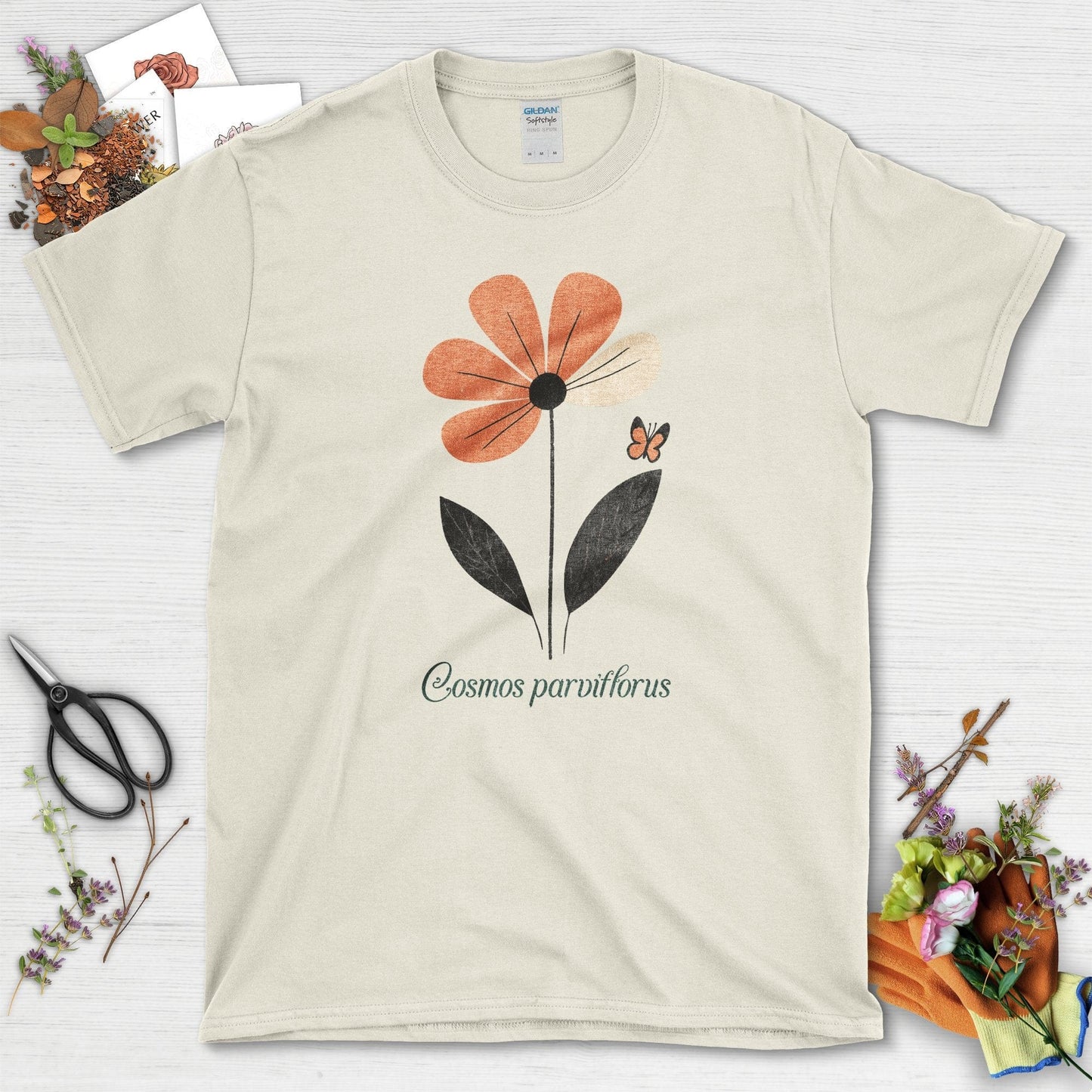 Botanical Cosmos Flower T-Shirt Natural / S T-Shirt