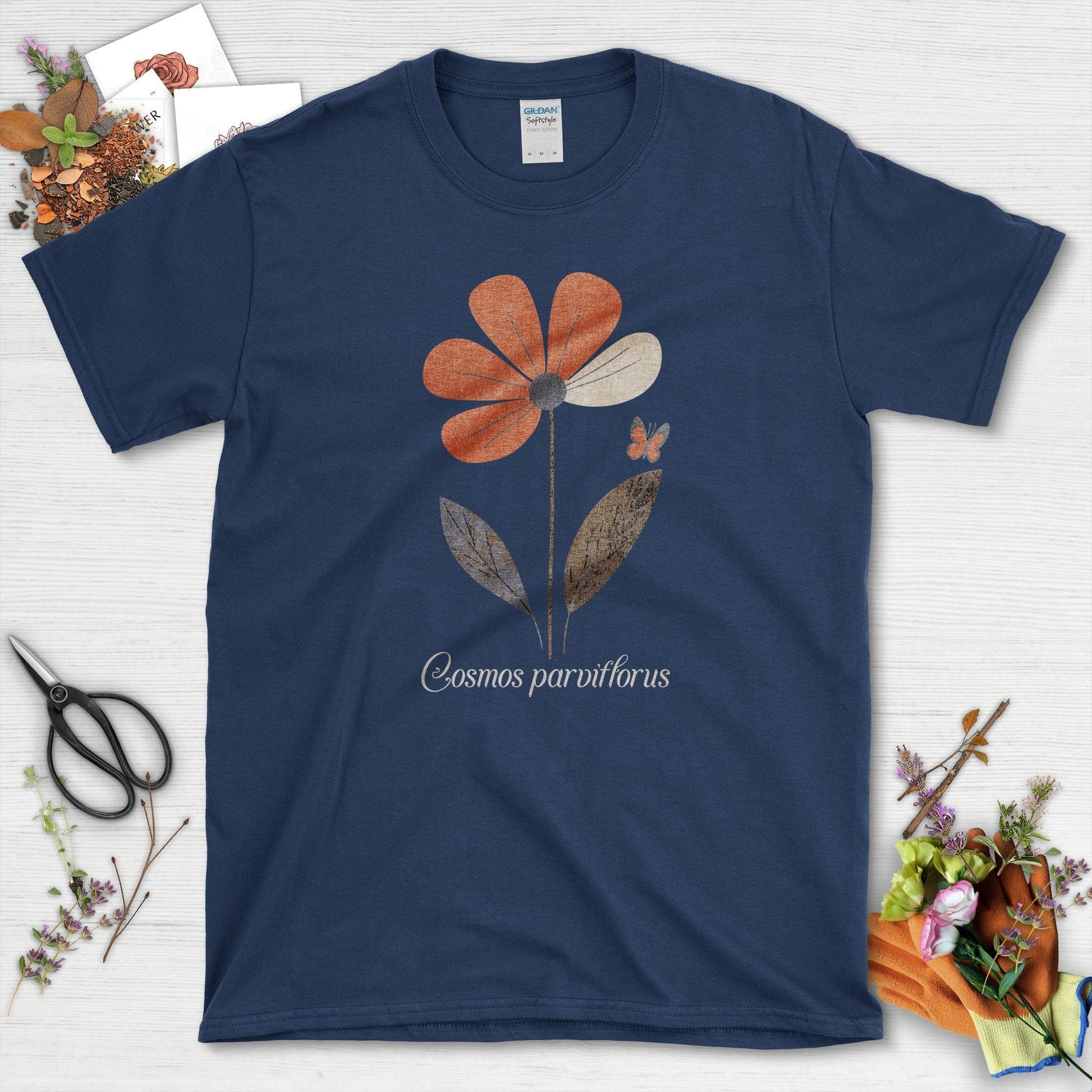 Botanical Cosmos Flower T-Shirt Navy / S T-Shirt