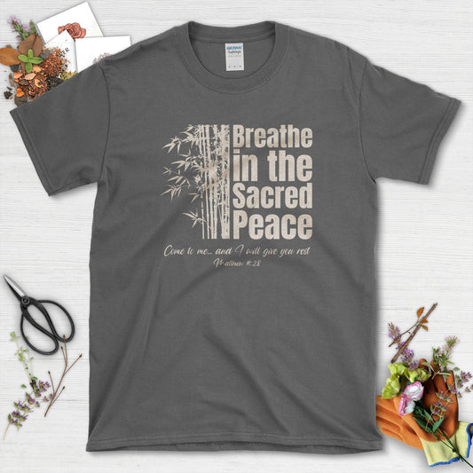 Breathe in the Sacred Peace T-Shirt Dark Heather / S Essential Tees