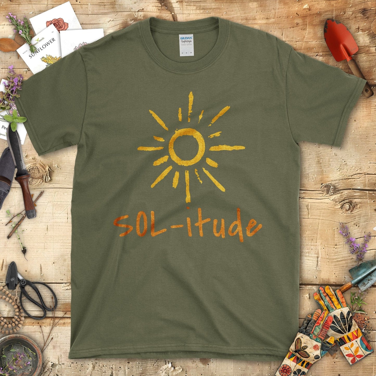 Bright Sun Sol-itude Graphic Design T-Shirt Military Green / S T-Shirt