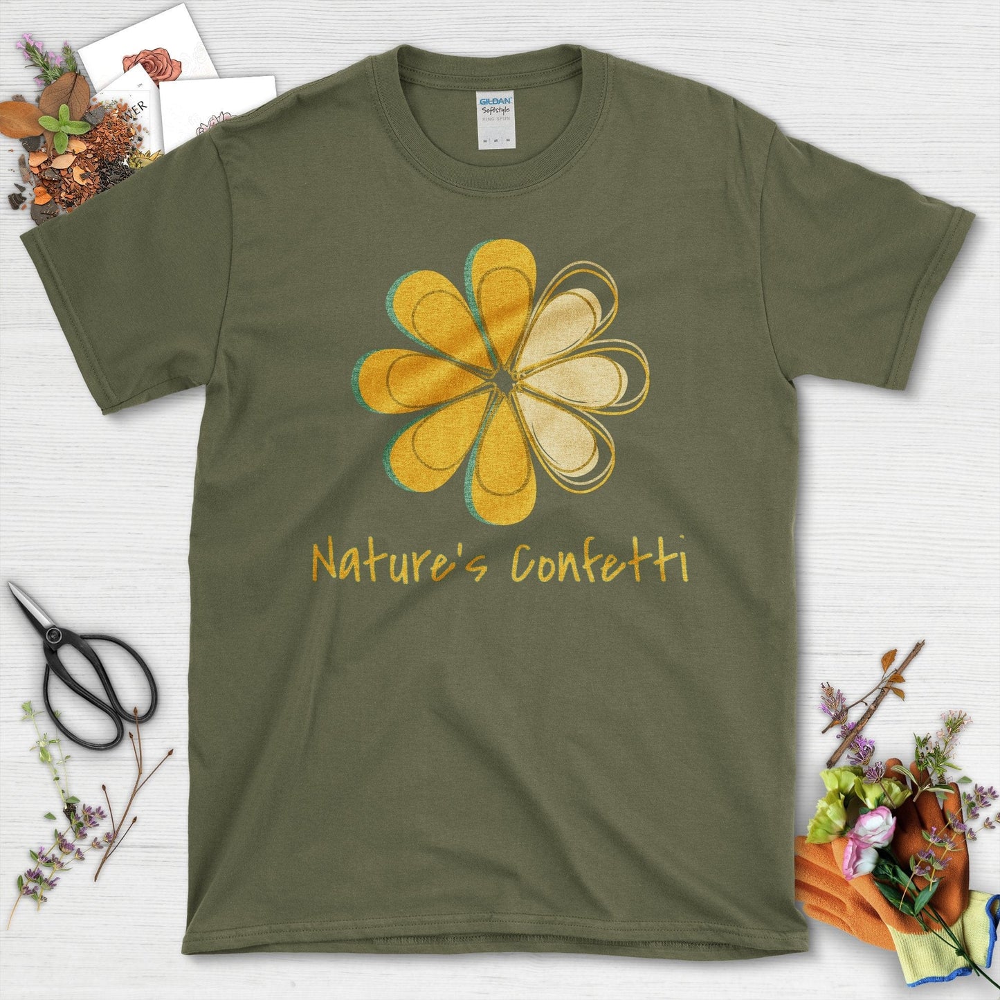 Bright Yellow Flower Nature's Confetti T-Shirt Military Green / S T-Shirt