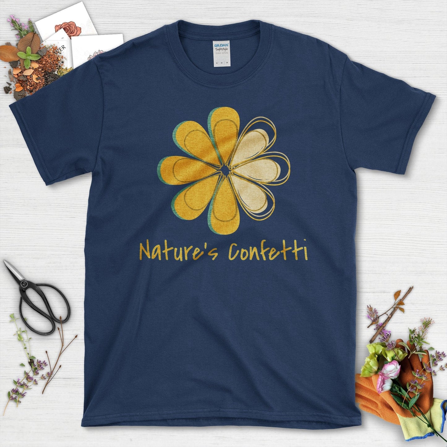 Bright Yellow Flower Nature's Confetti T-Shirt Navy / S T-Shirt