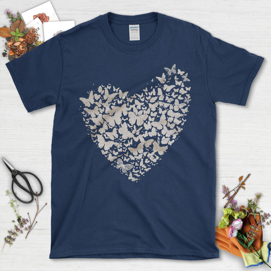 Butterflies Shaped as Heart Design on Black T-Shirt Navy / S T-Shirt