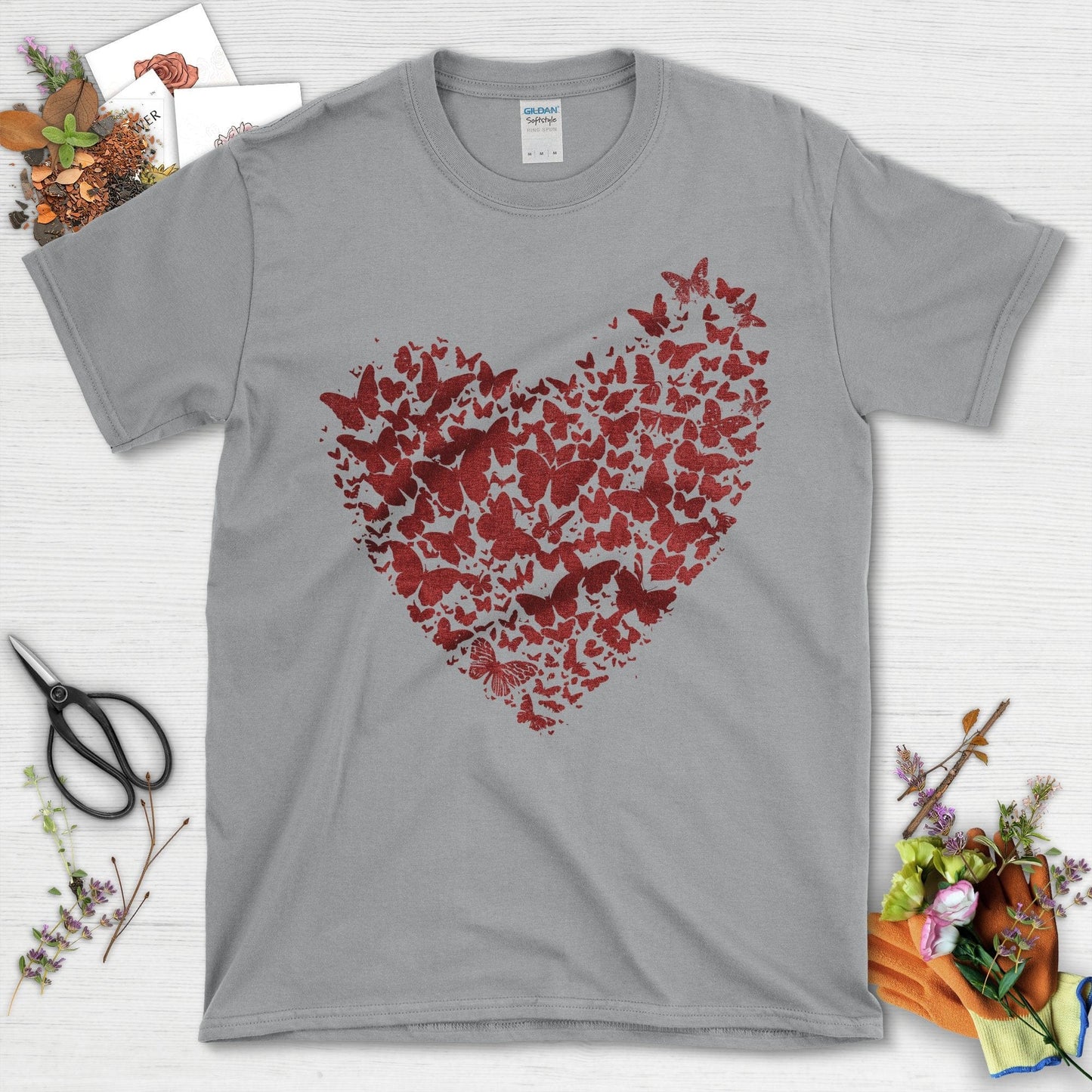 Butterflies Shaped as Heart Design on Black T-Shirt Sport Grey / S T-Shirt