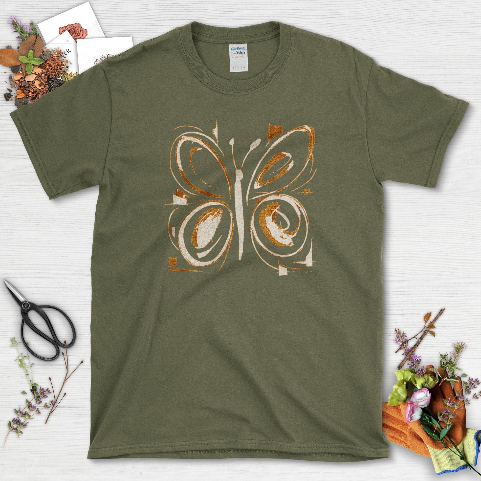 Butterfly Art Garden T-Shirt Military Green / S T-Shirt