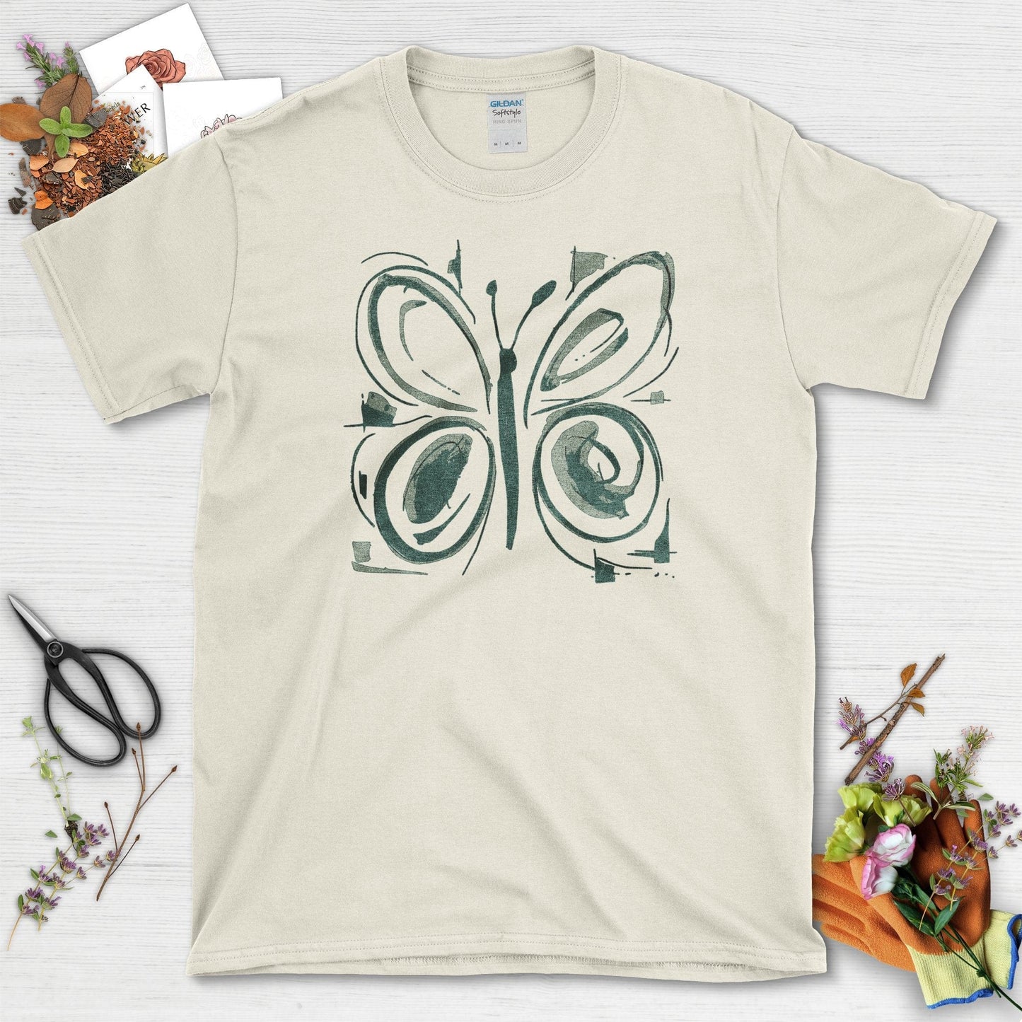 Butterfly Art Garden T-Shirt T-Shirts / S / Natural Physical Item