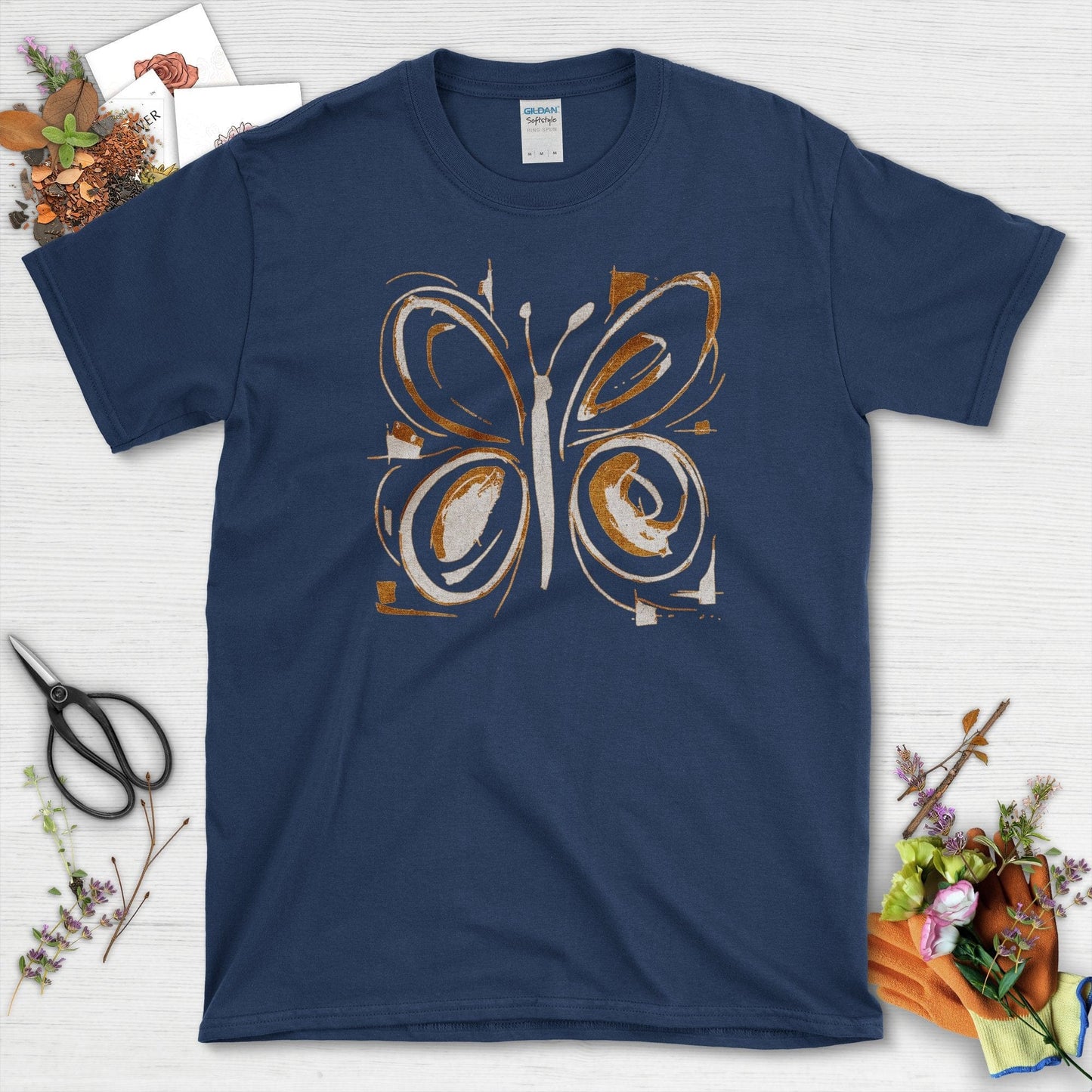 Butterfly Art Garden T-Shirt T-Shirts / S / Navy Physical Item