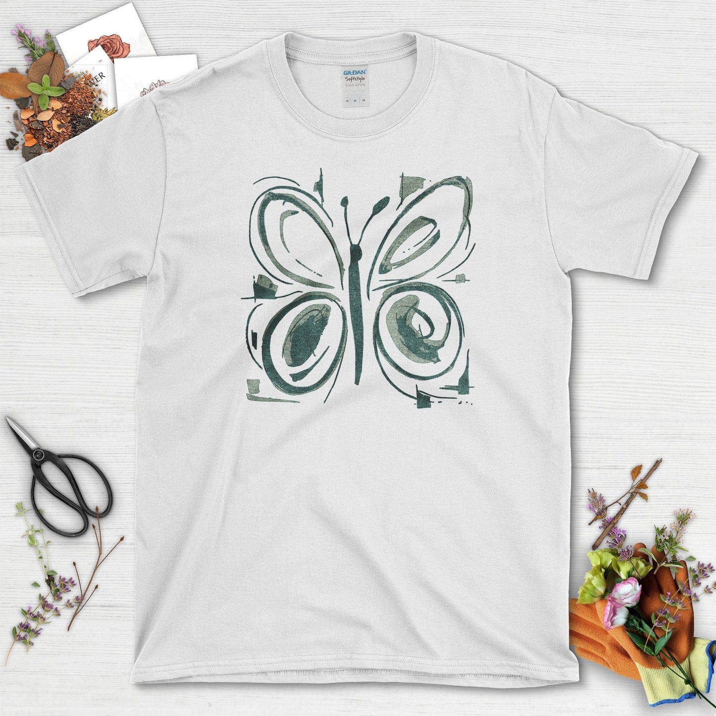 Butterfly Art Garden T-Shirt T-Shirts / S / White Physical Item