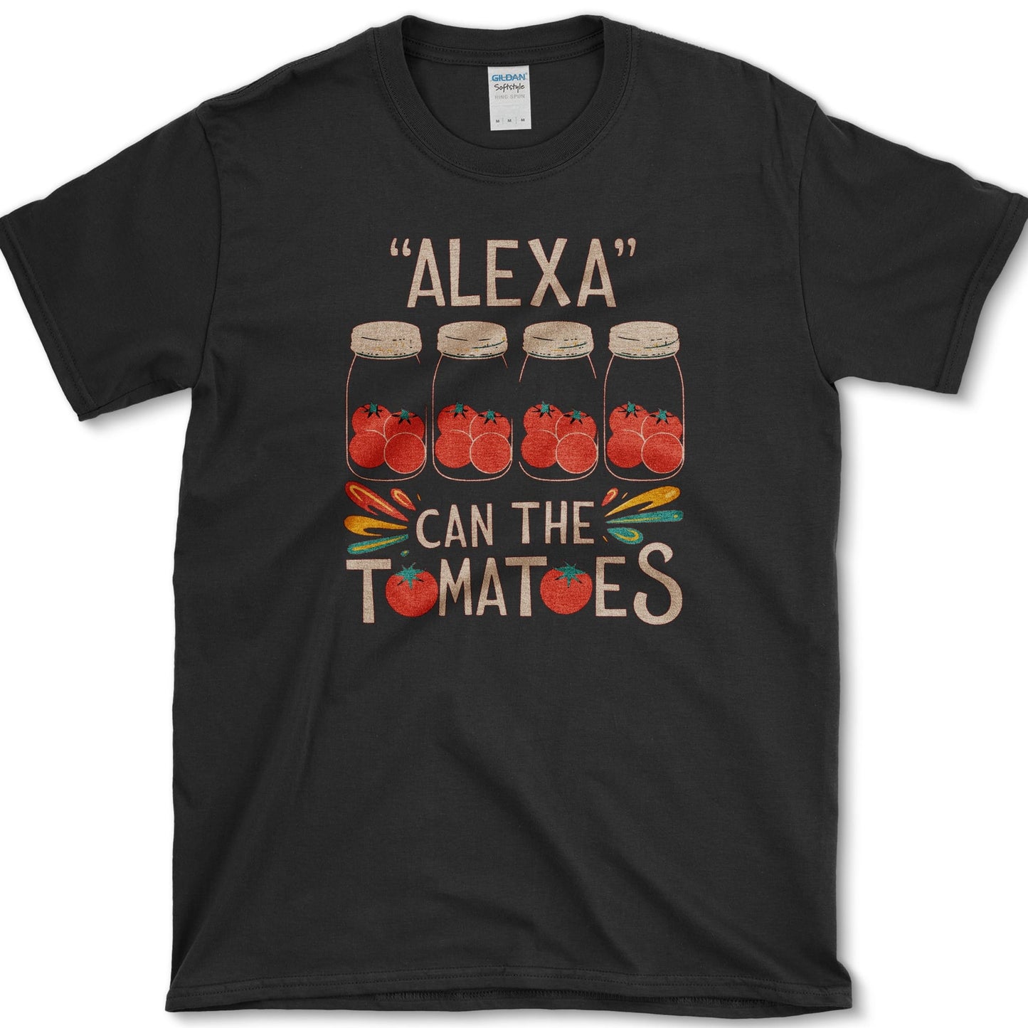 Can the Tomatoes design featuring tomato canning artwork on a t-shirt