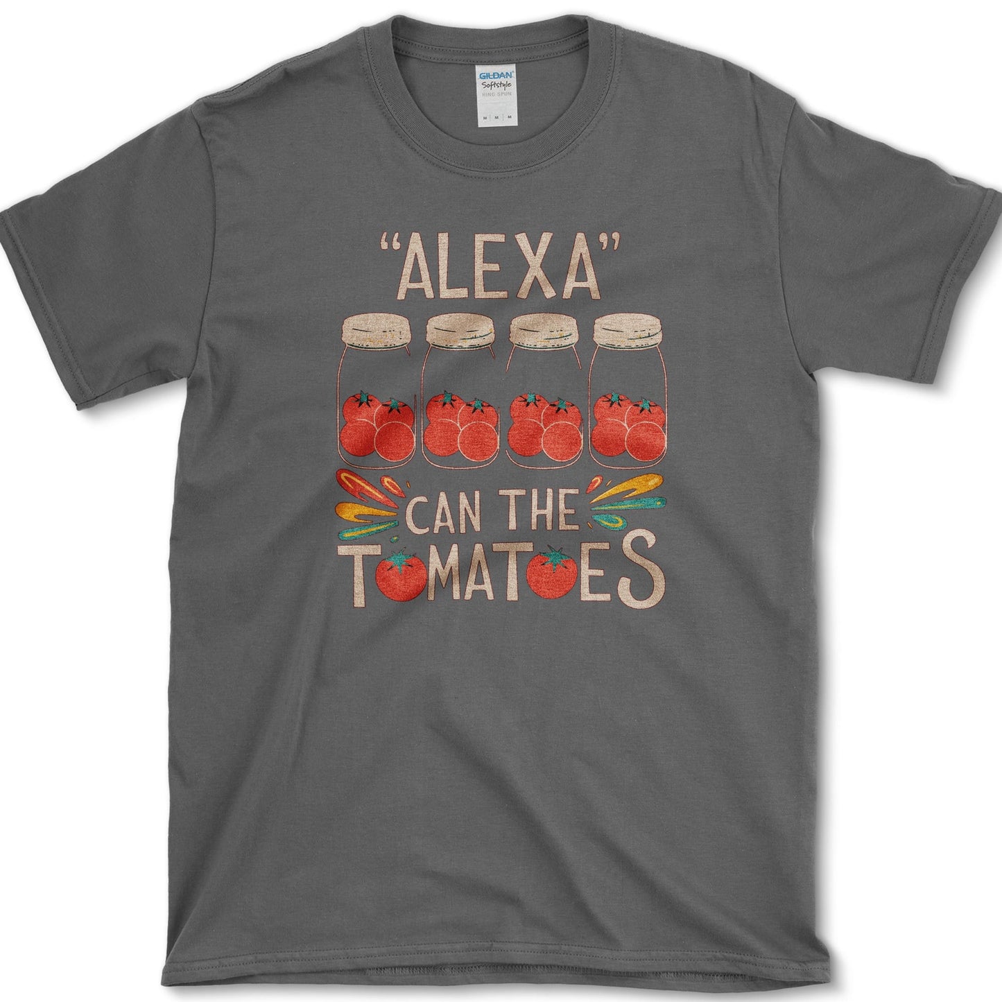 Can the Tomatoes design featuring tomato canning artwork on a t-shirt